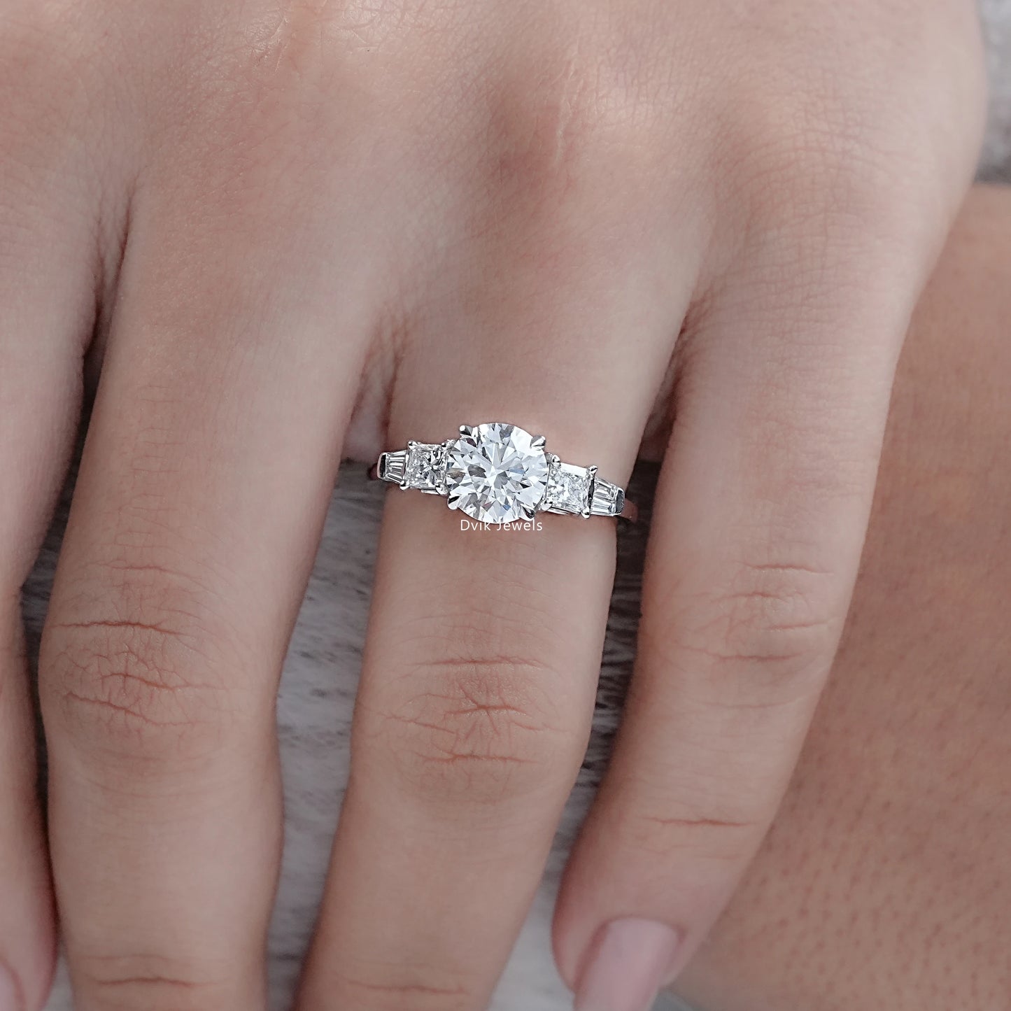 Princess And Round Cut Lab Diamond Five Anniversary Ring