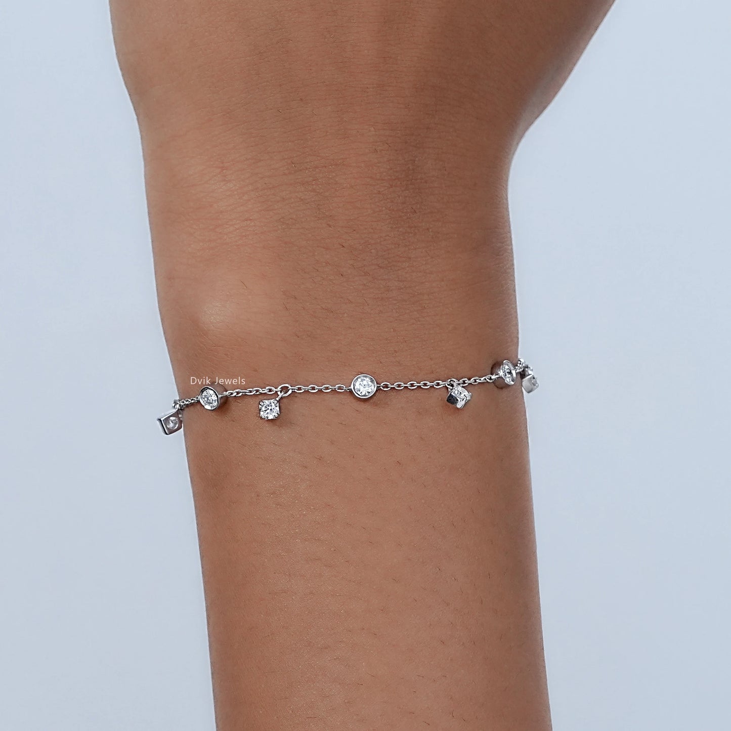Round Cut Lab Diamond Station Style Bracelet