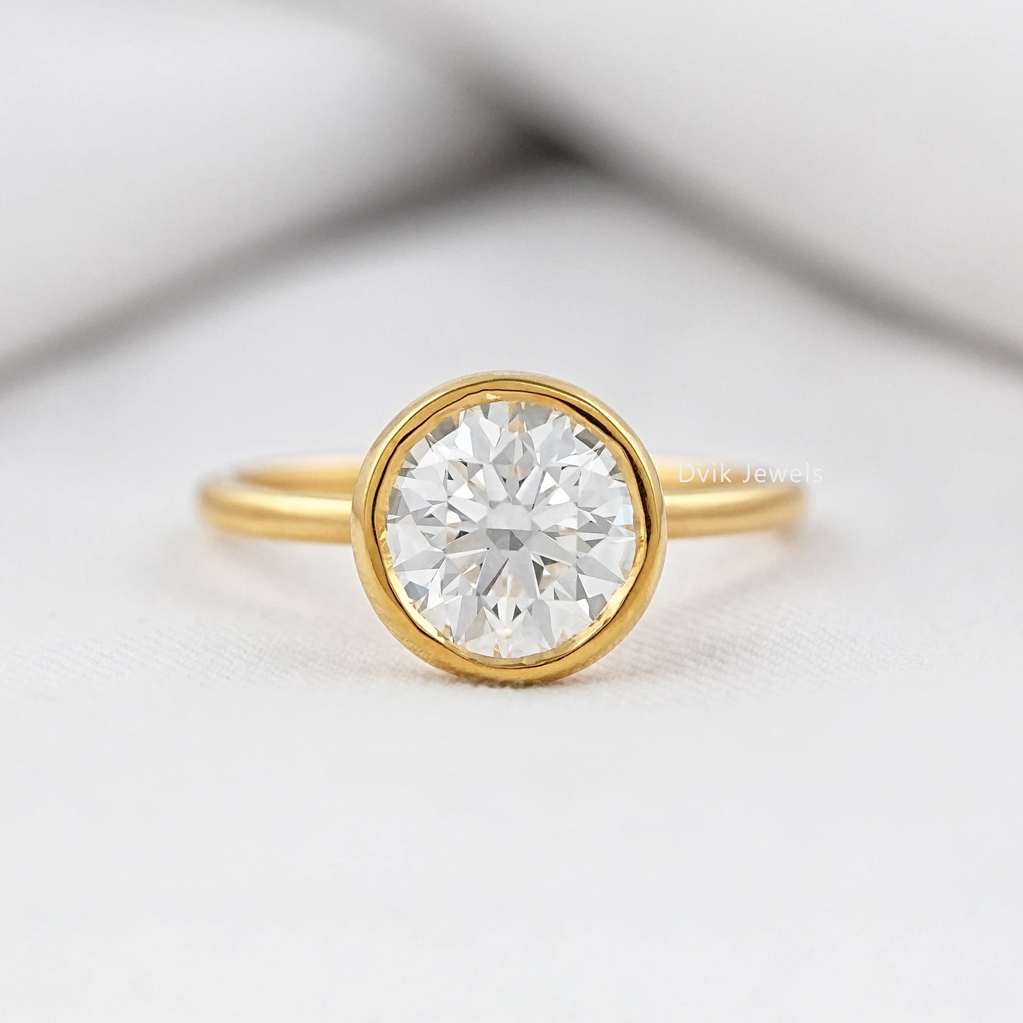 Round Lab Diamond Bezel Set Engagement Ring