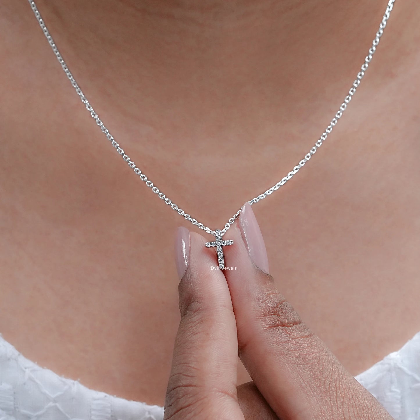 Round Cut Lab Diamond Cluster Set Cross Pendant