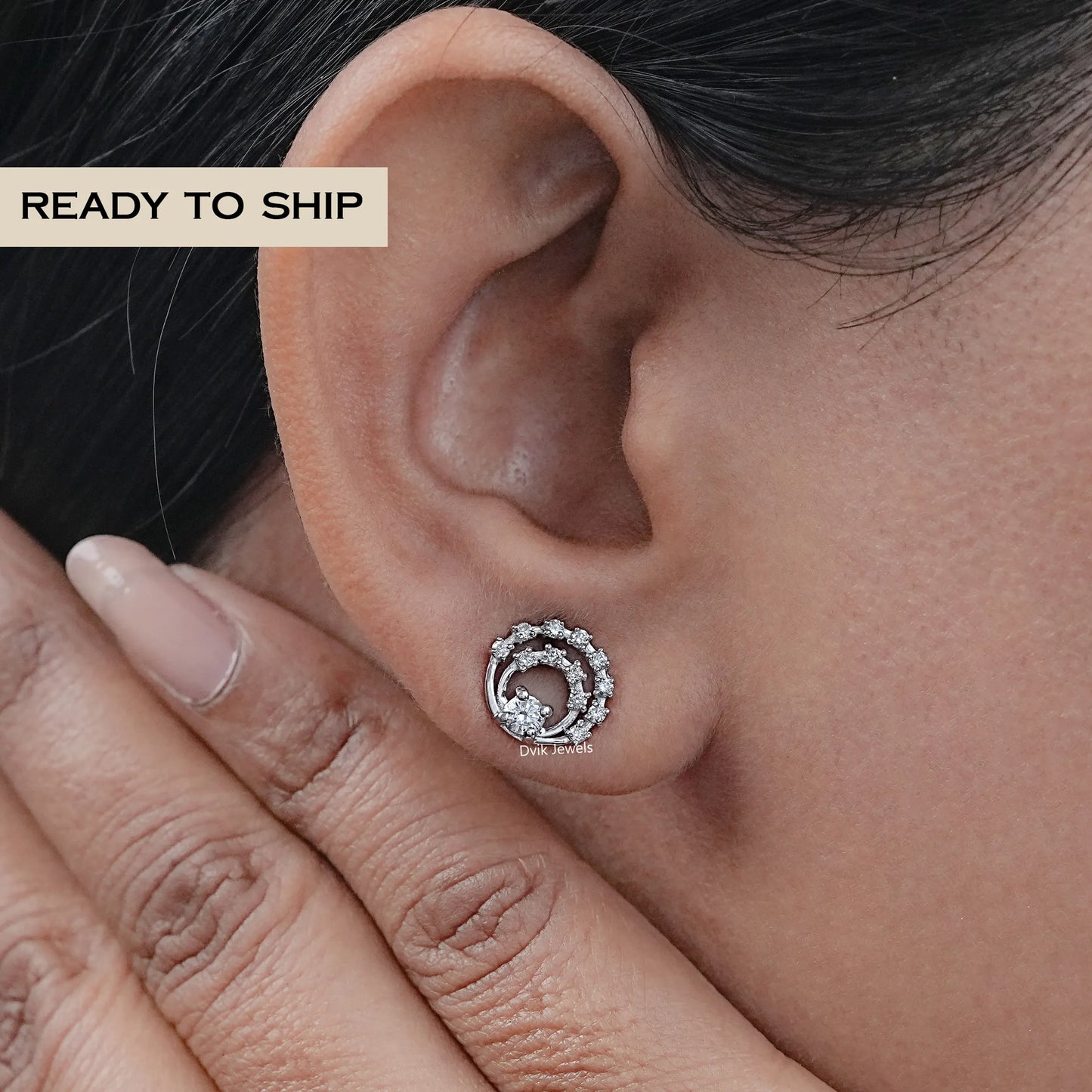 Open Circle Round Diamond Dainty Earrings