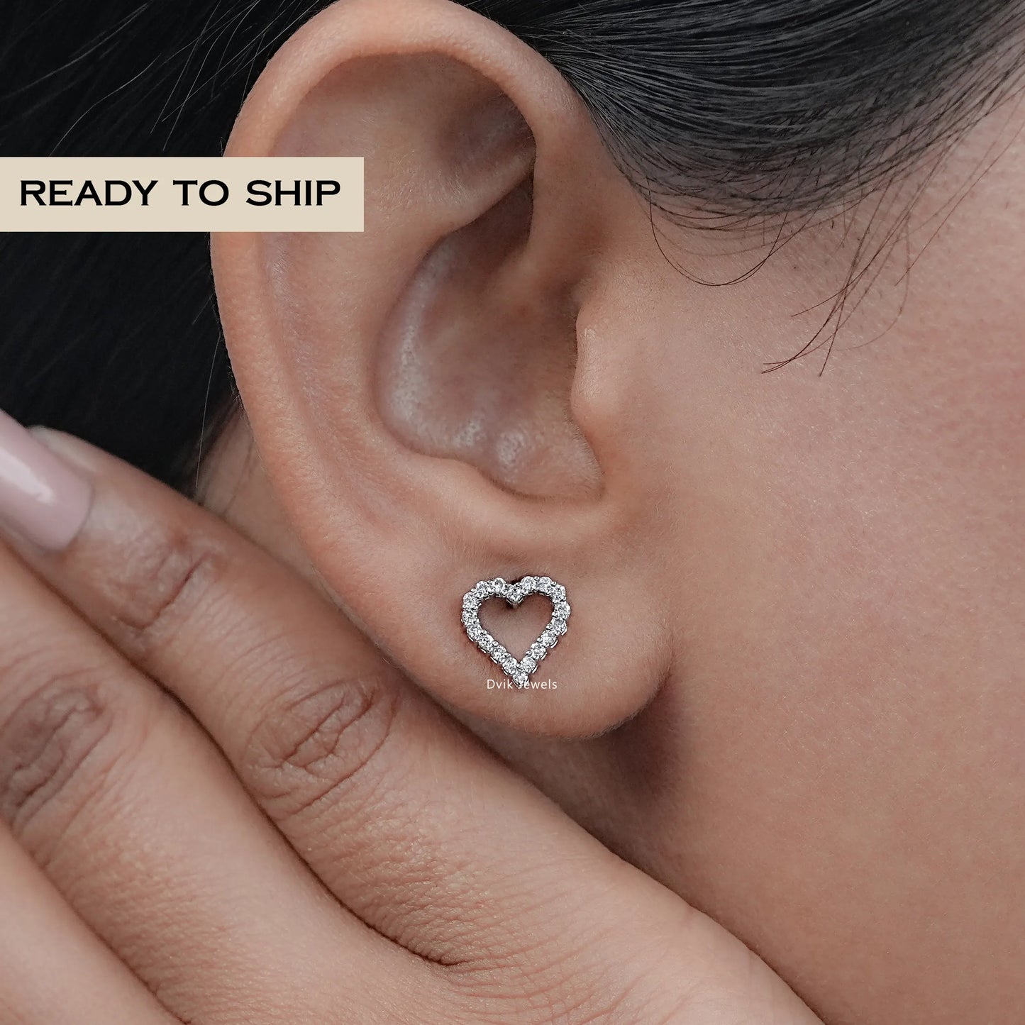 Open Heart Round Diamond Stud Earrings
