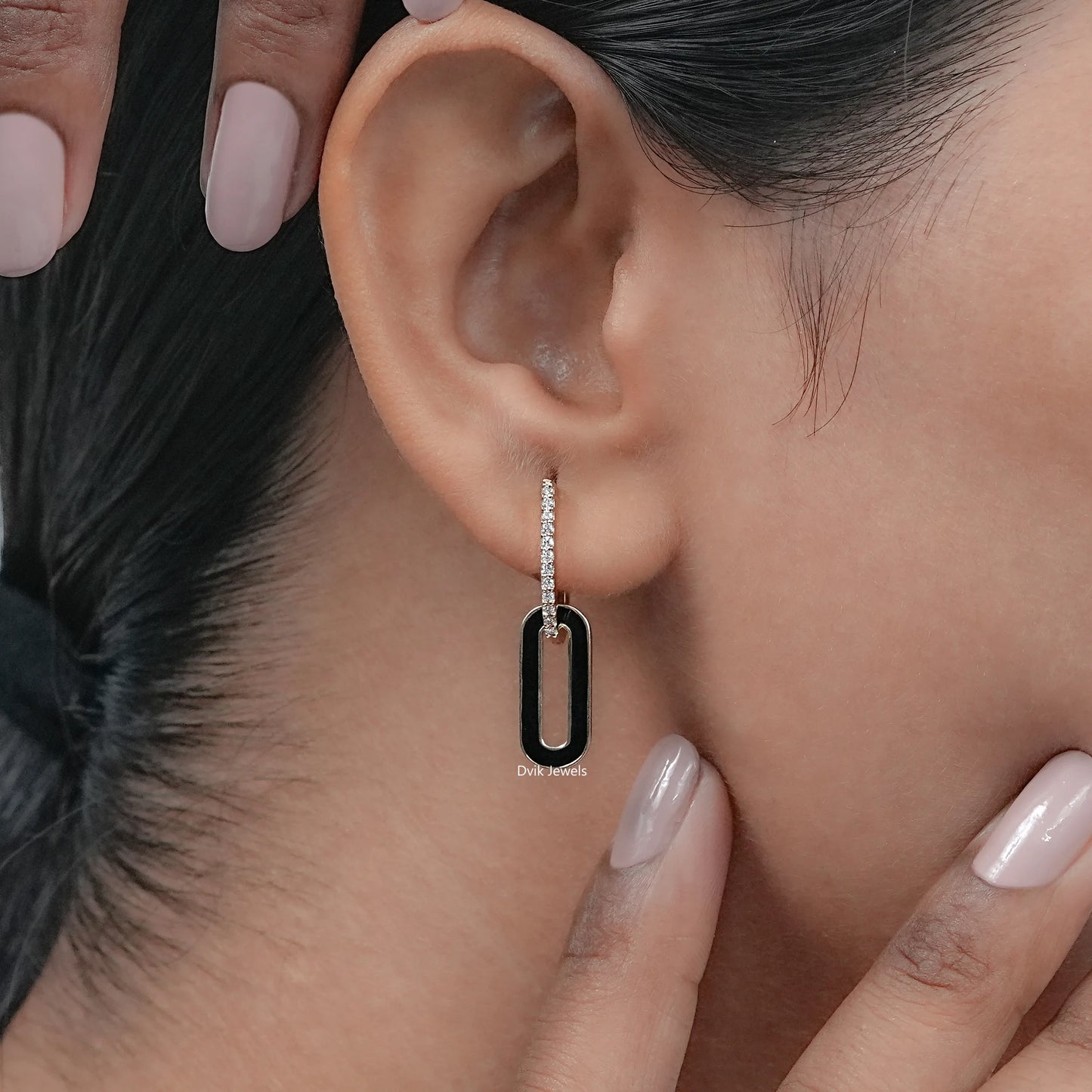 Round Diamond Paper Clip Hoop Earrings