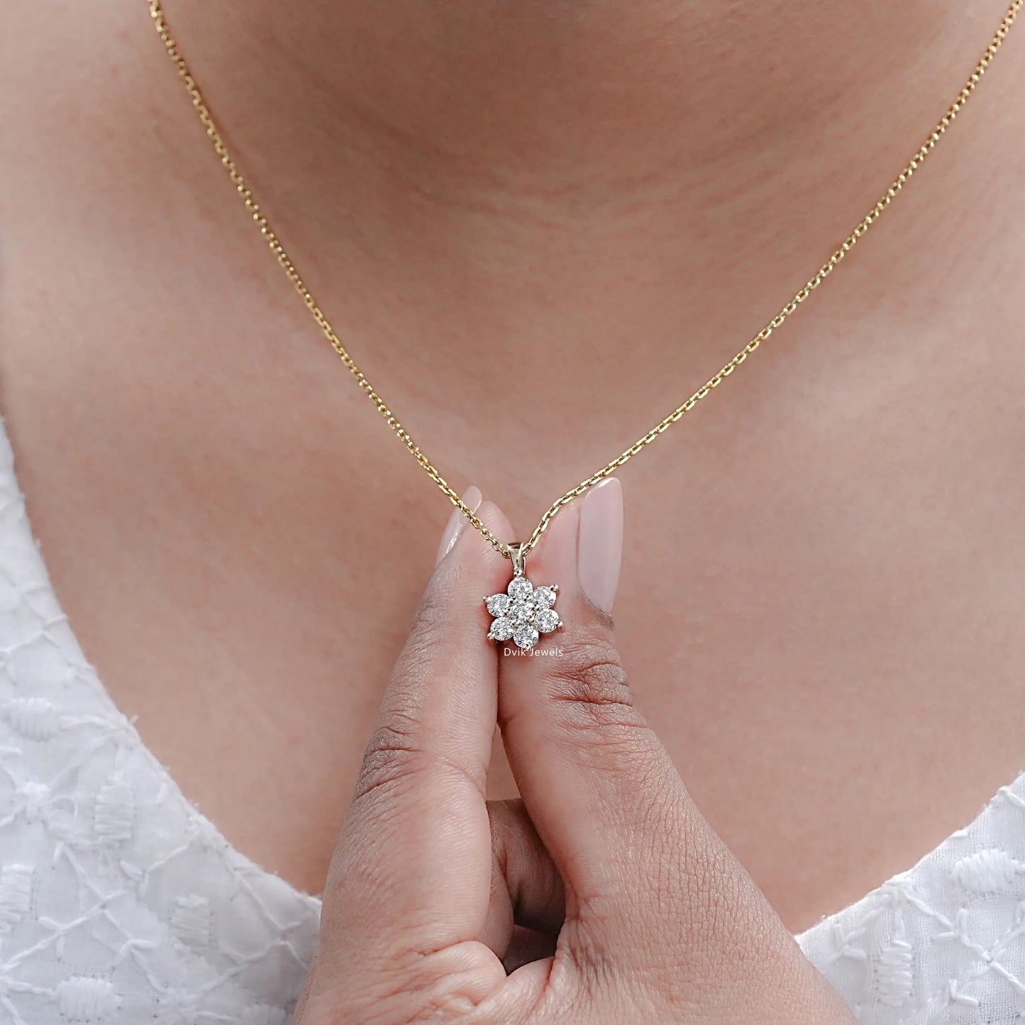 Round Cut Lab Grown Diamond Cluster Pendant