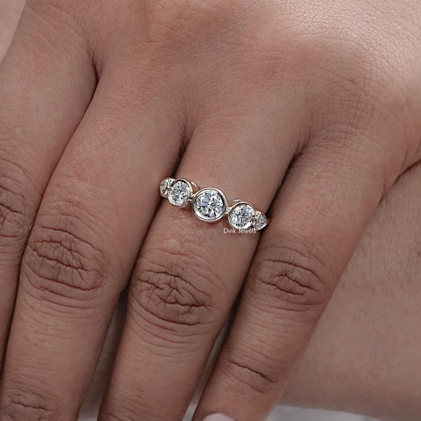 Bezel Set Round Cut Lab Diamond Five Stone Ring