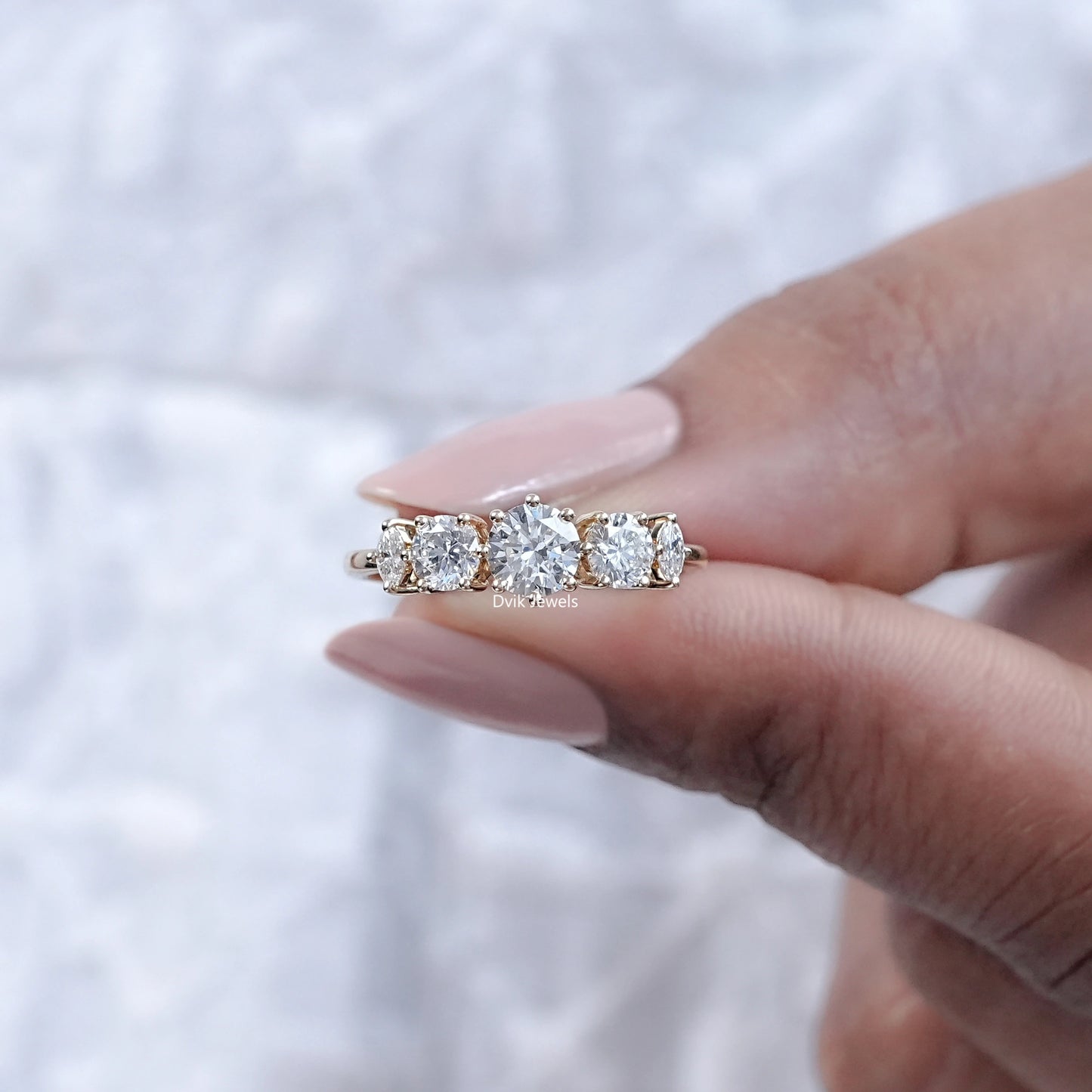 Round And Marquise Lab Diamond Five Stone Ring