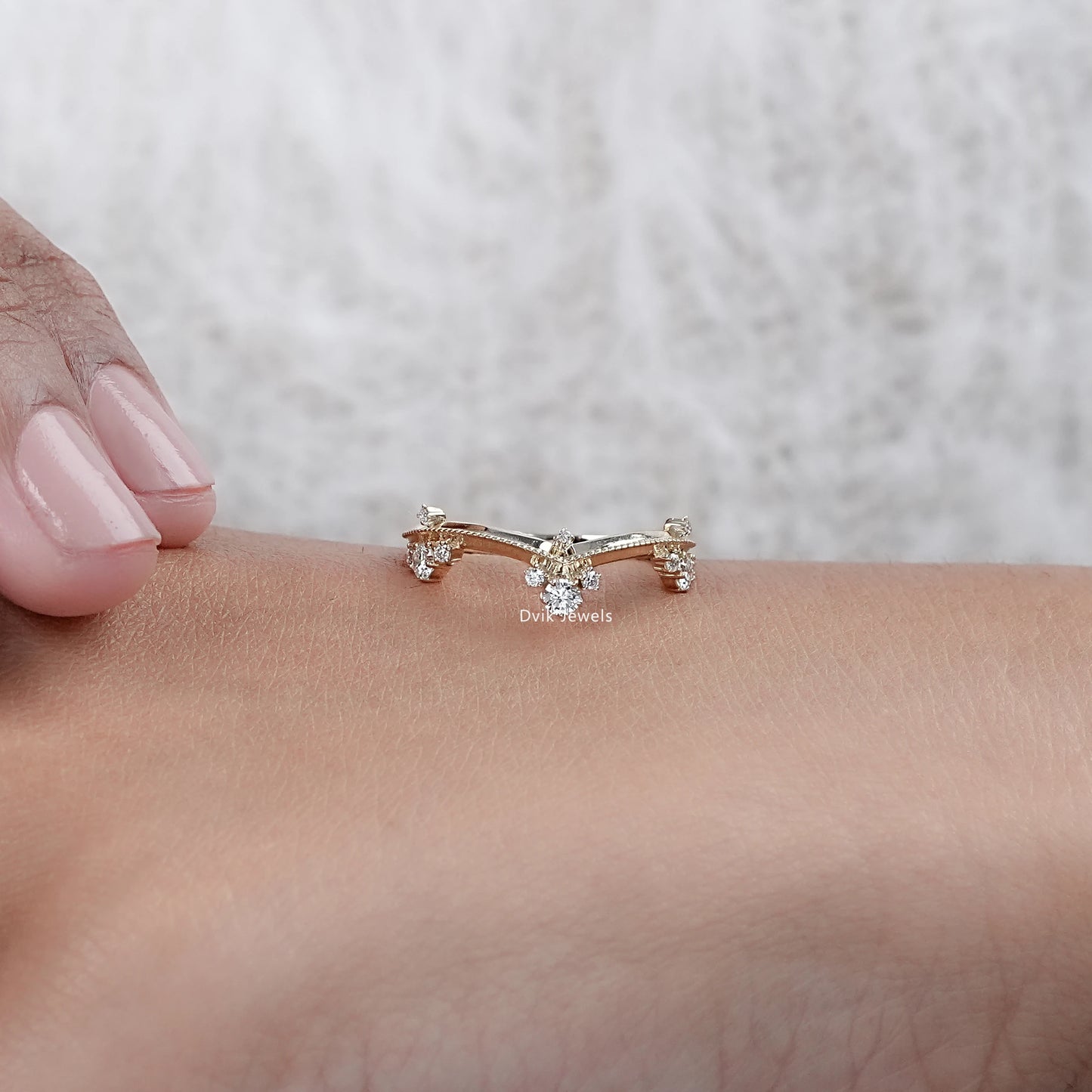 Round Cut Lab Diamond Curved Dainty Ring