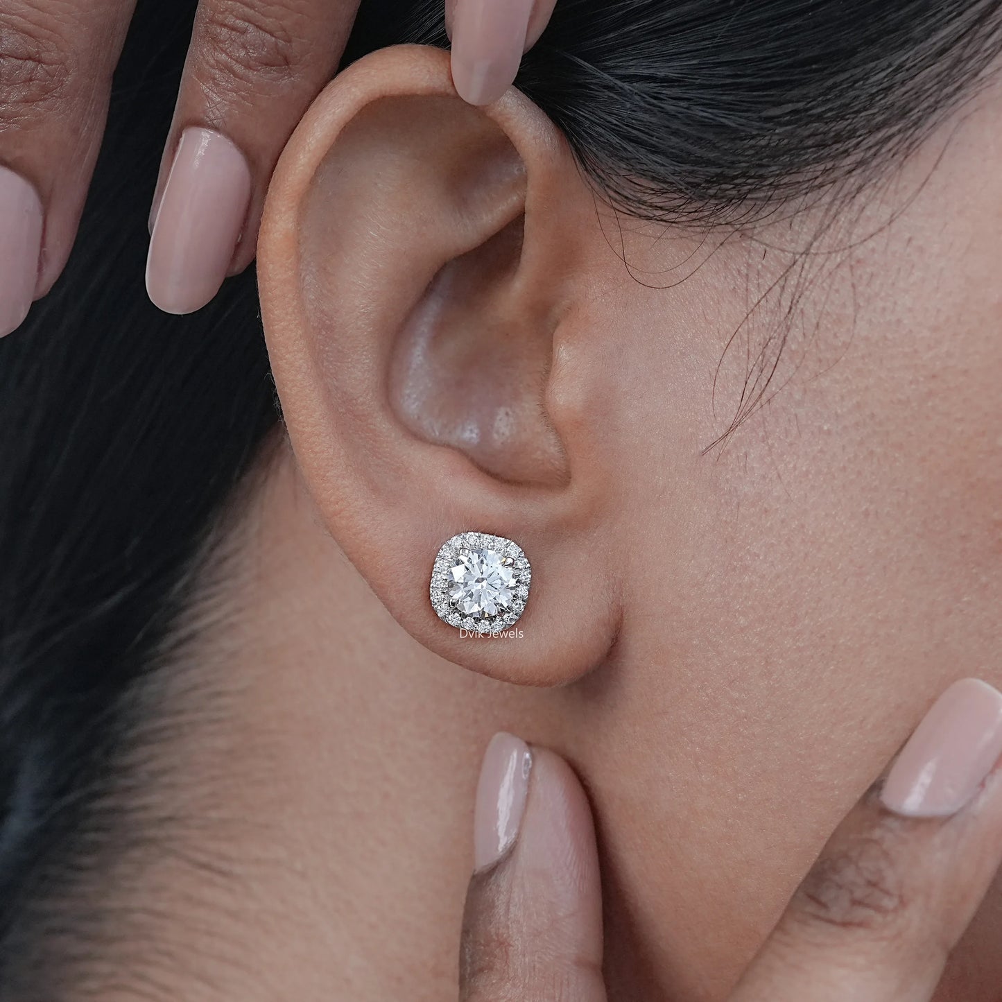Round Cut Halo Diamond Stud Earrings