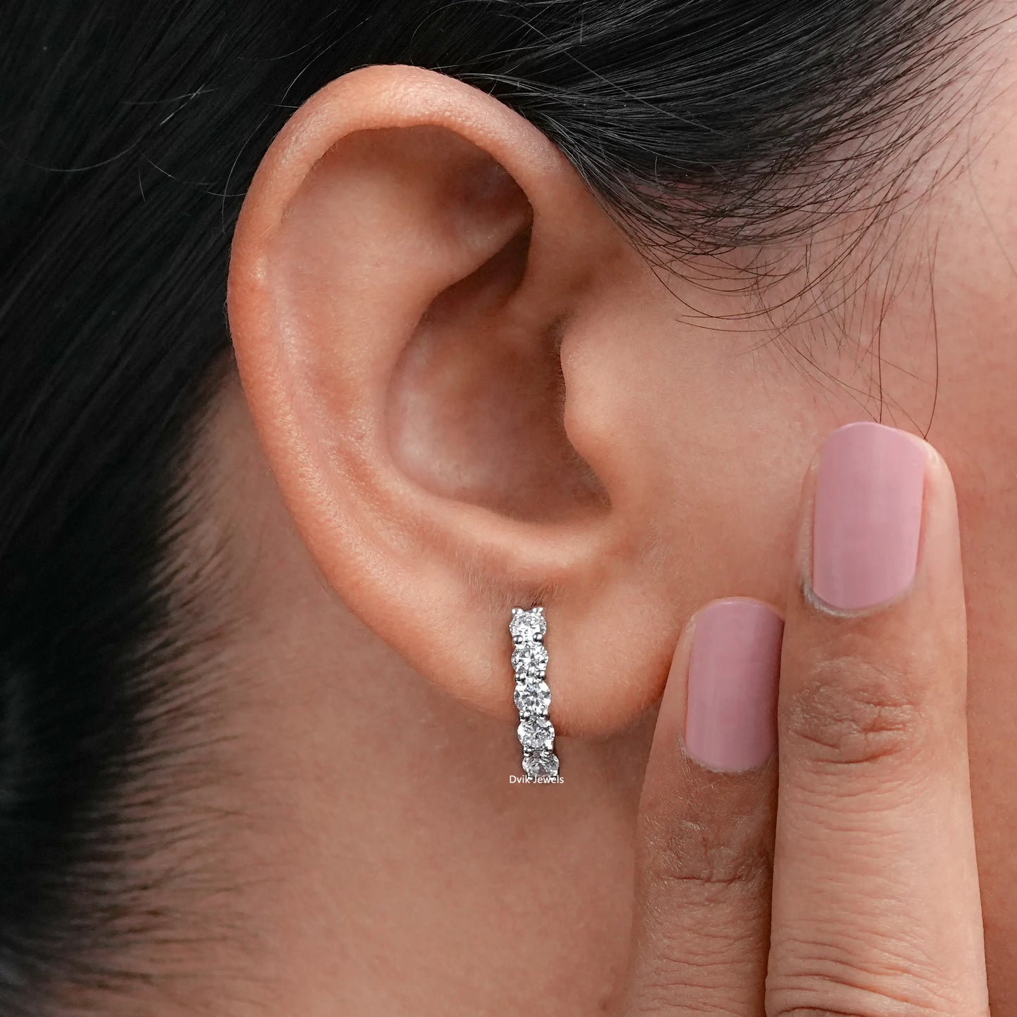 Round Lab Diamond Dainty Hoop Earrings