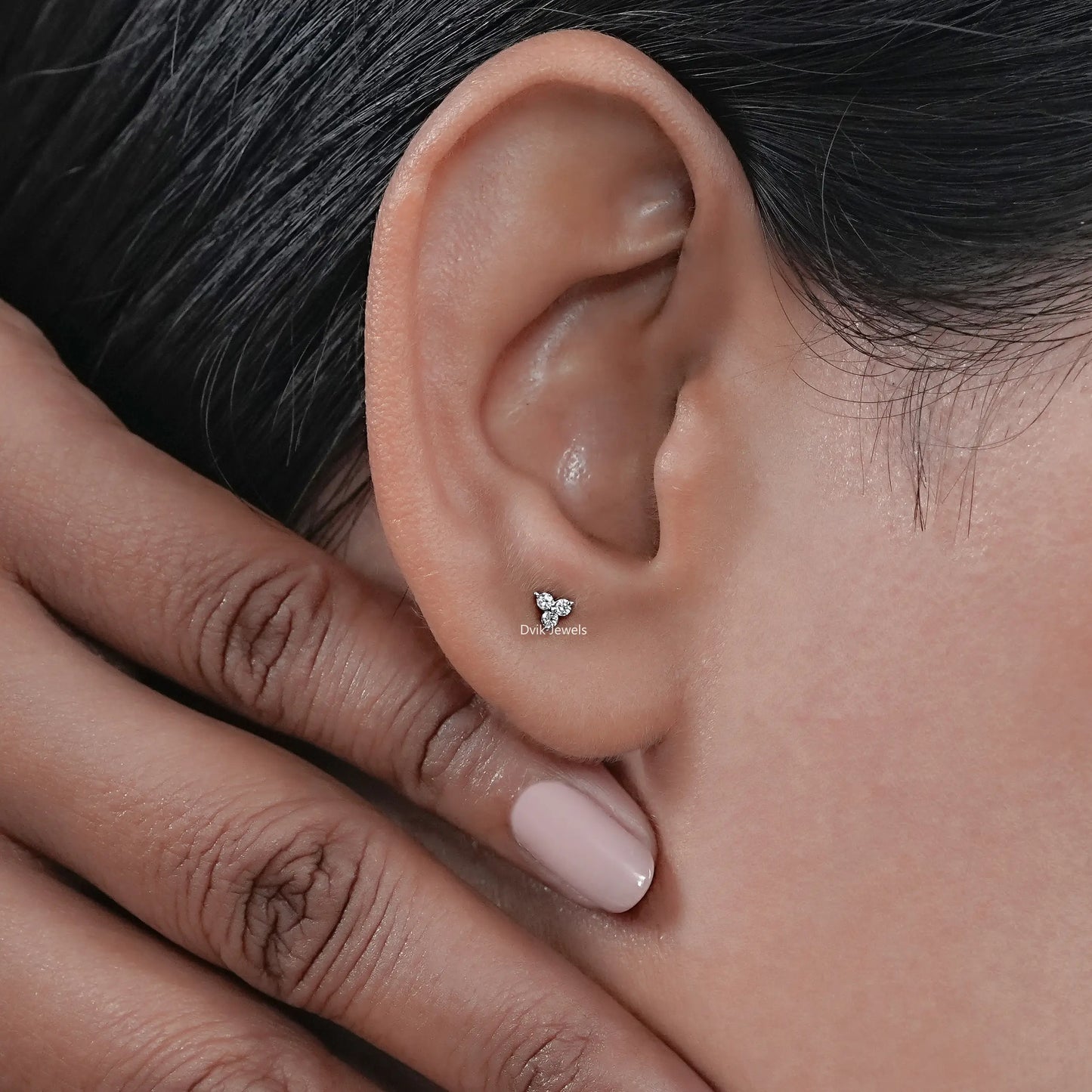 Round Cut Lab Diamond Three Stone Stud Earrings