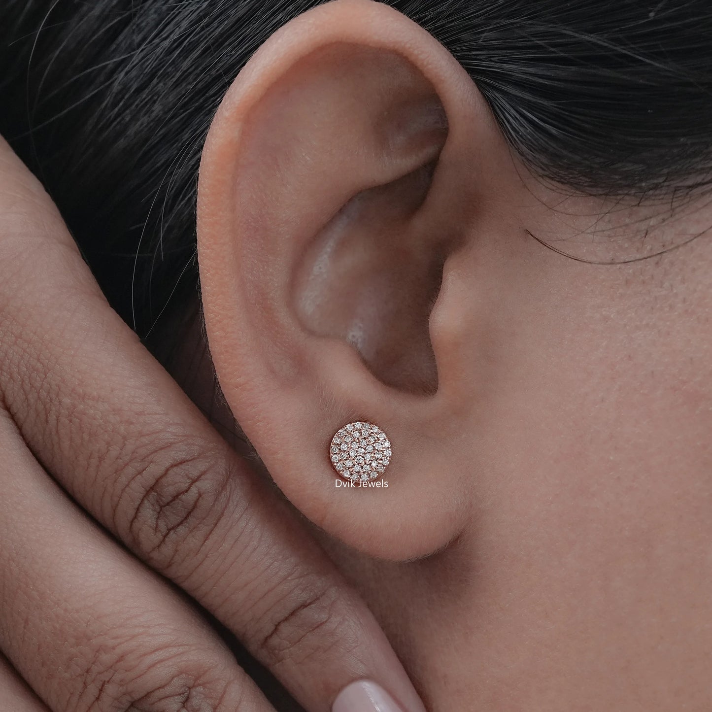 Round Cut Lab Diamond Pave Set Stud Earrings