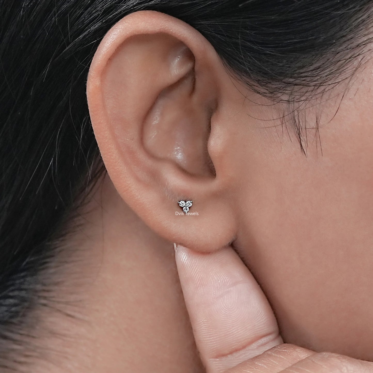 Round Cut Lab Diamond Three Stone Stud Earrings