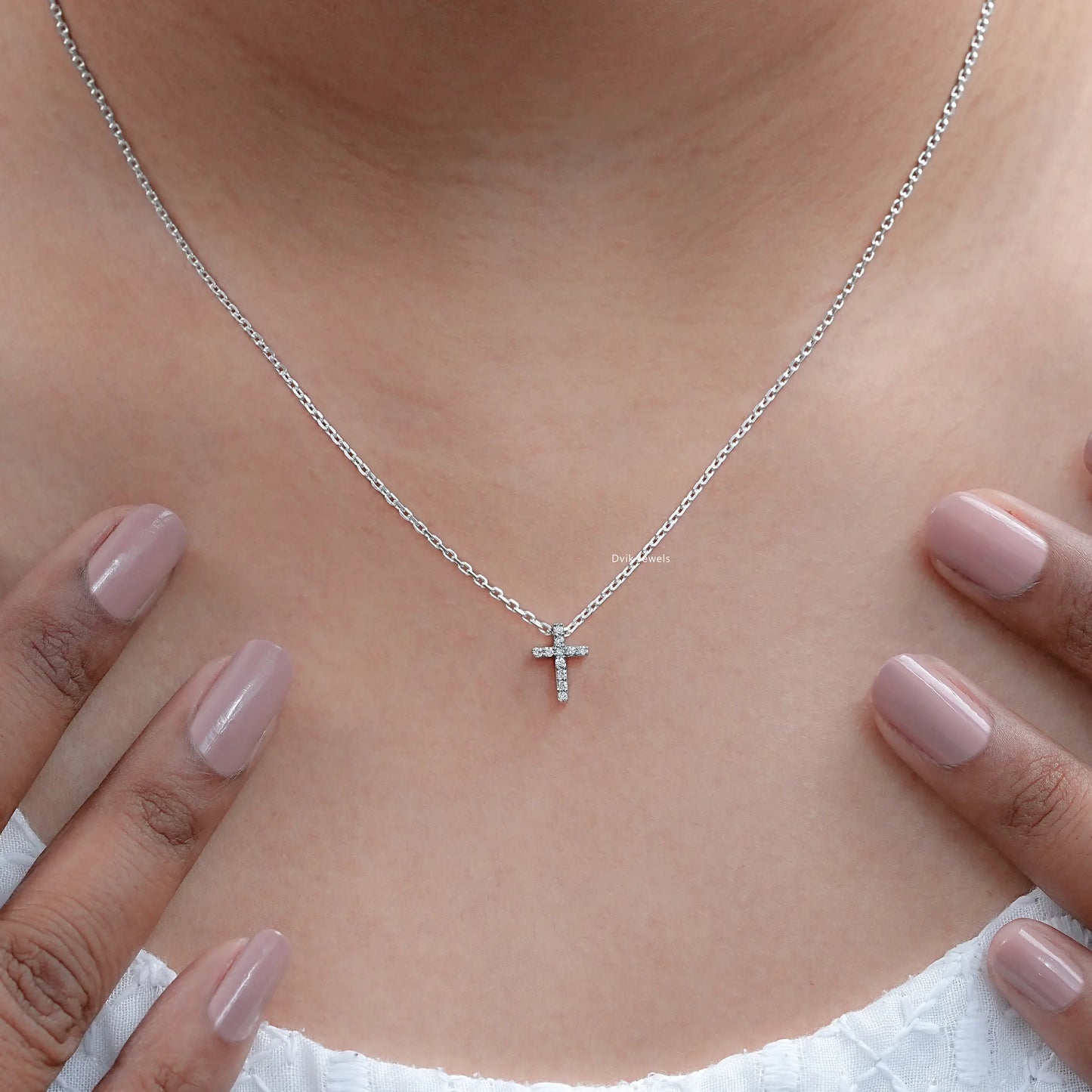 Round Cut Lab Diamond Cluster Set Cross Pendant