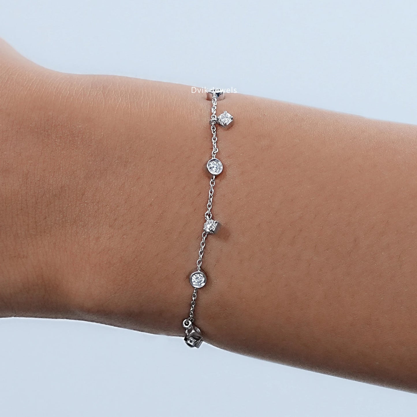 Round Cut Lab Diamond Station Style Bracelet