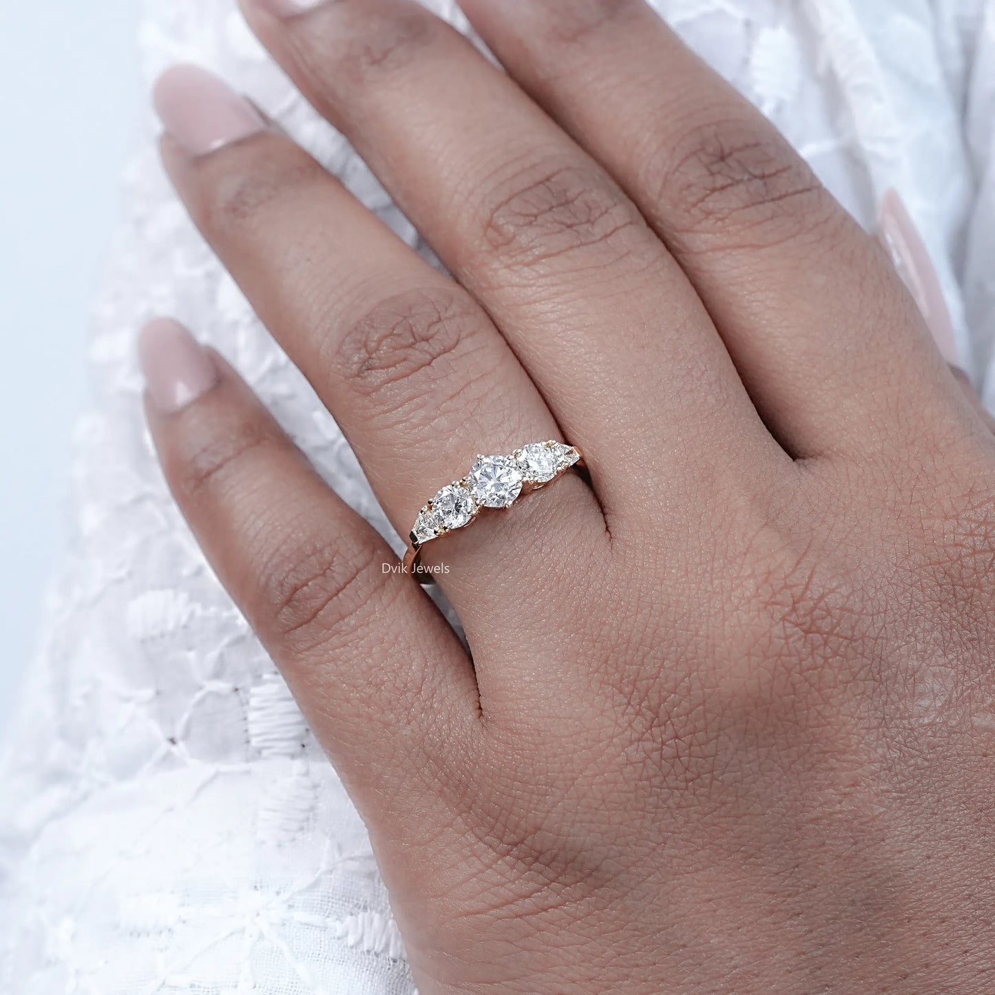 Five Stone Shield And Round Cut Lab Diamond Ring