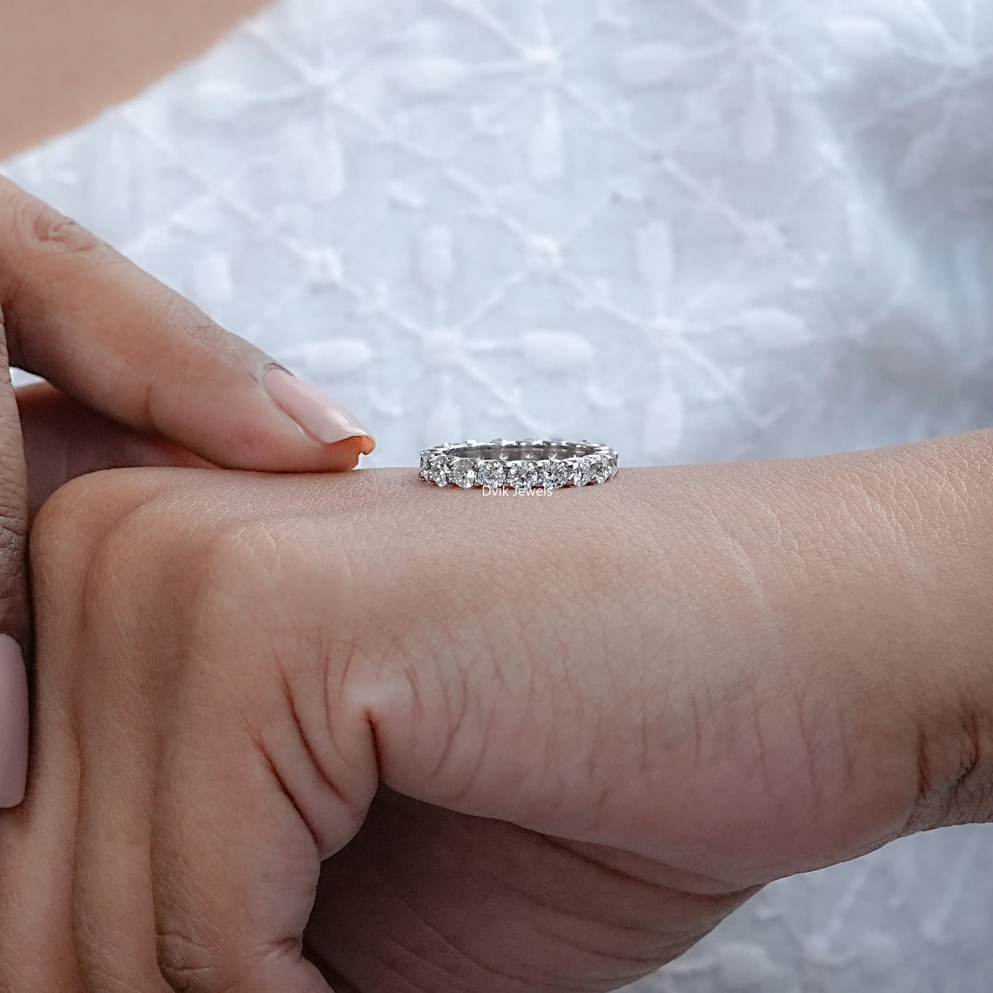 Round Lab Diamond Eternity Wedding Band