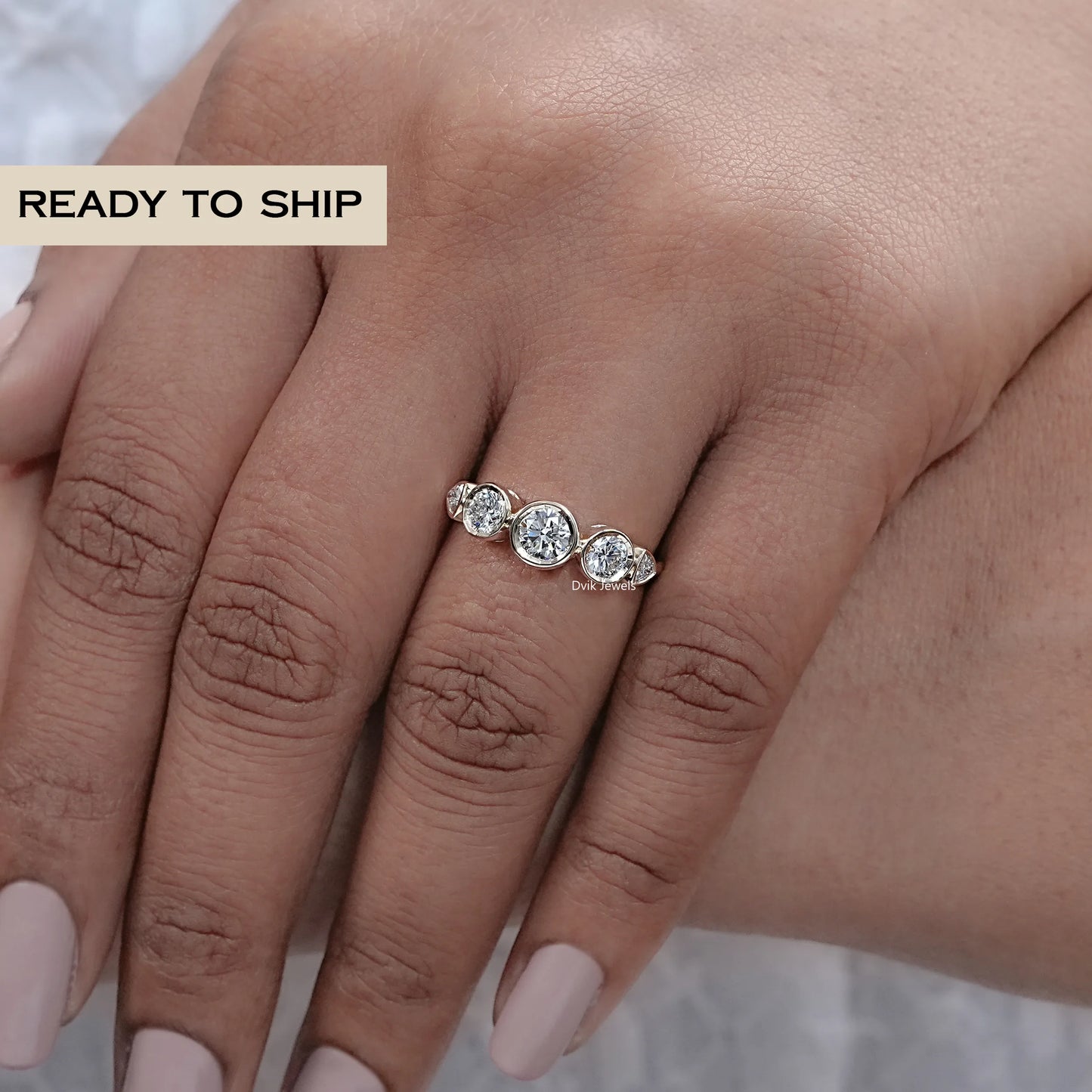 Round Cut Diamond Bezel Set Five Stone Ring