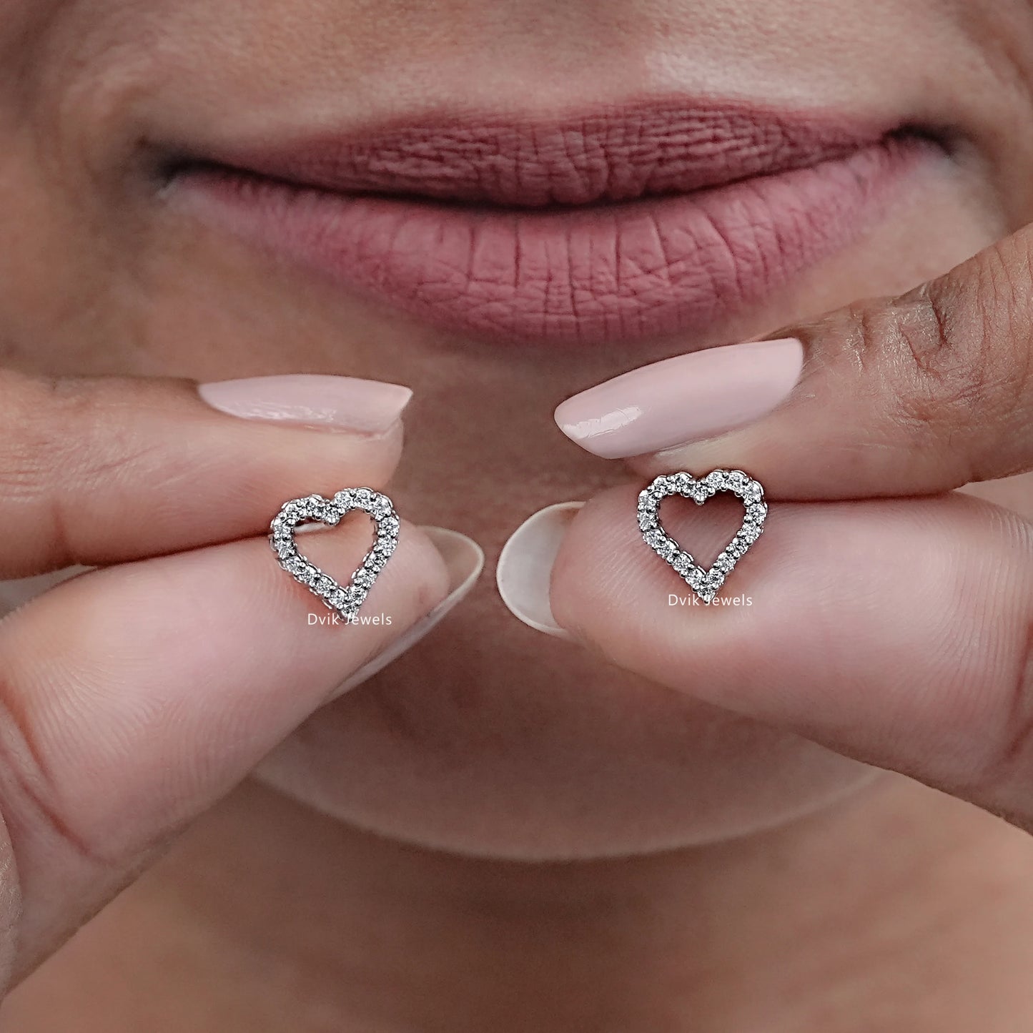 Round Diamond Open Heart Stud Earrings