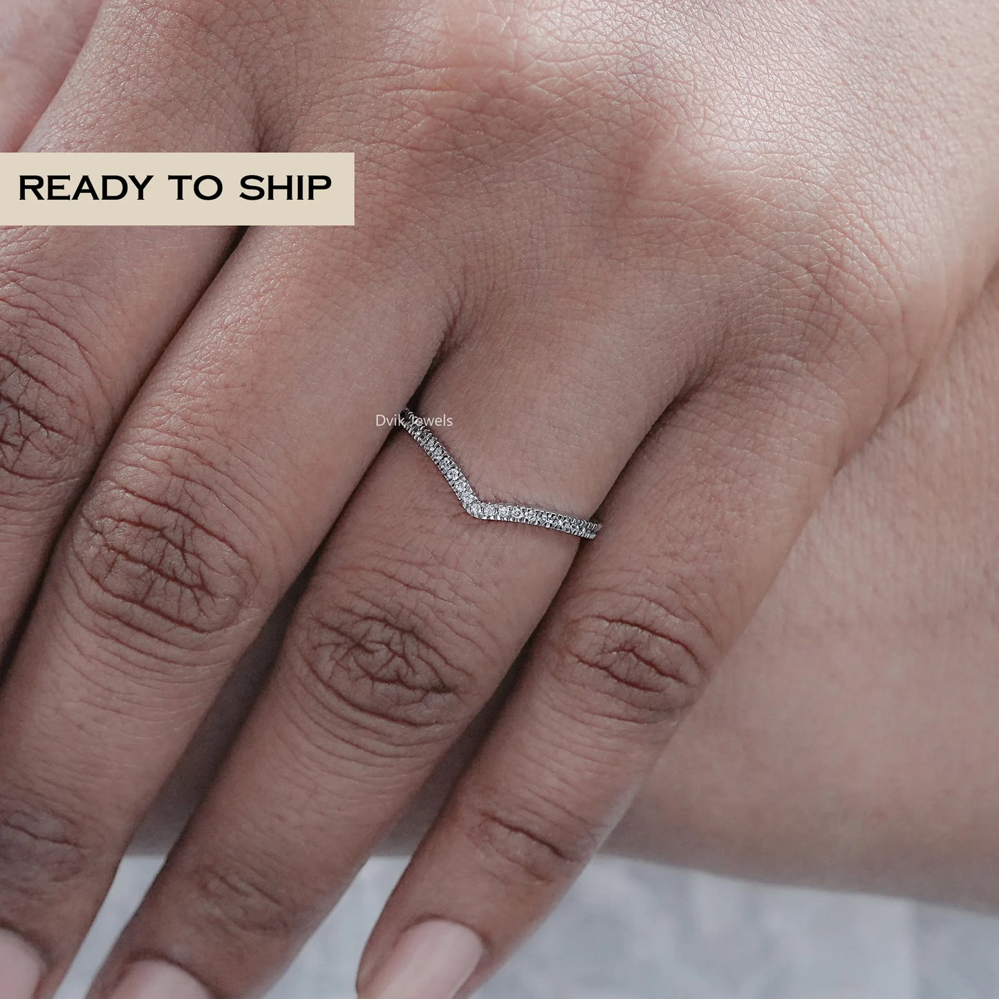 Round Diamond Chevron Wedding Band