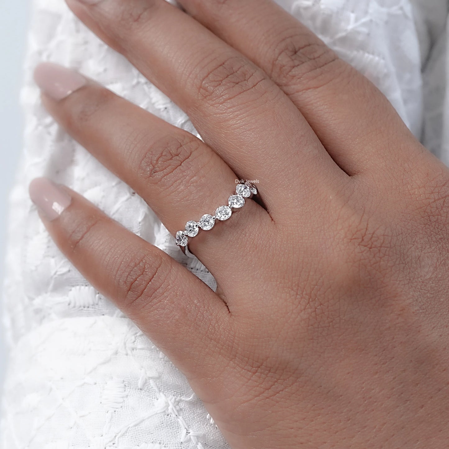 Round Lab Diamond Curved Wedding Band