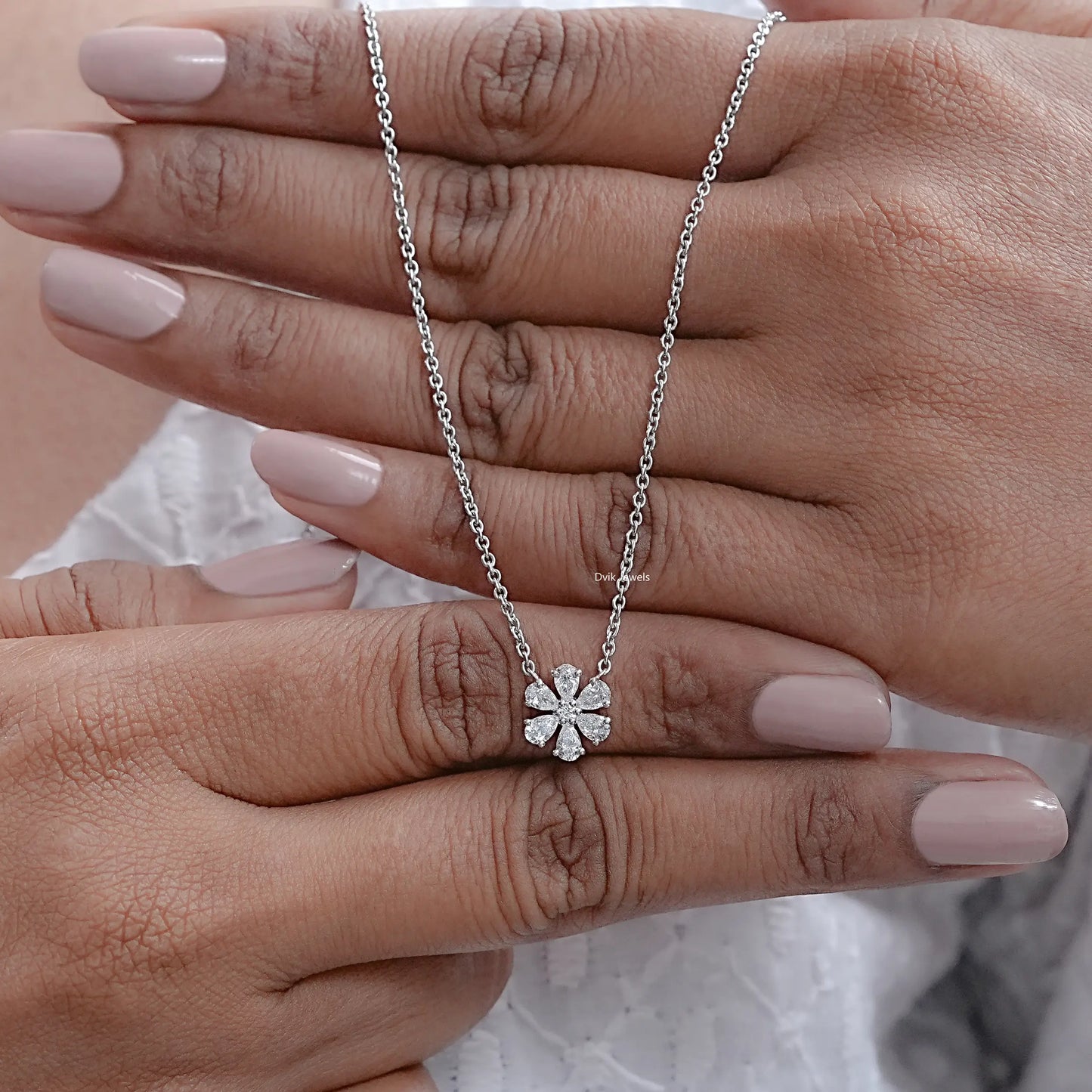Pear And Round Lab Diamond Floral Shape Pendant