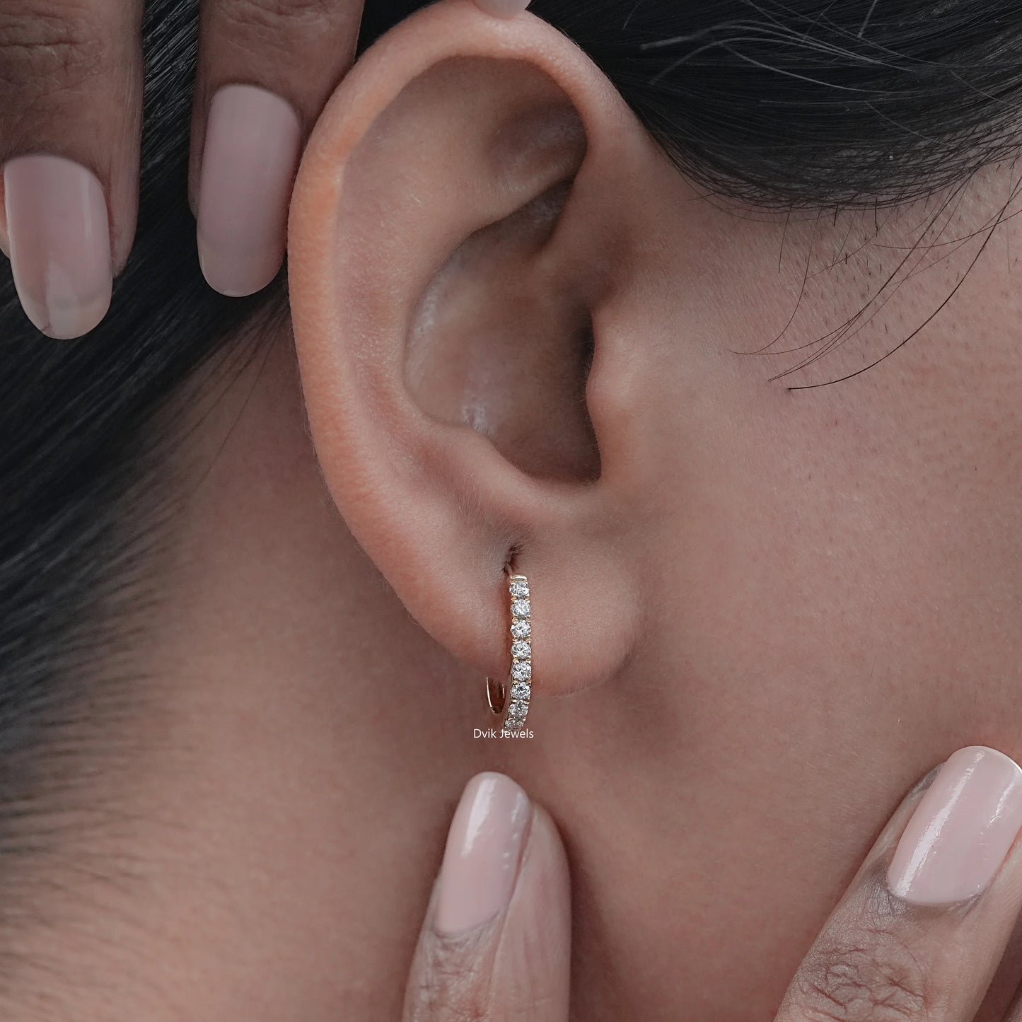 Round Diamond U Shape Hoop Earrings