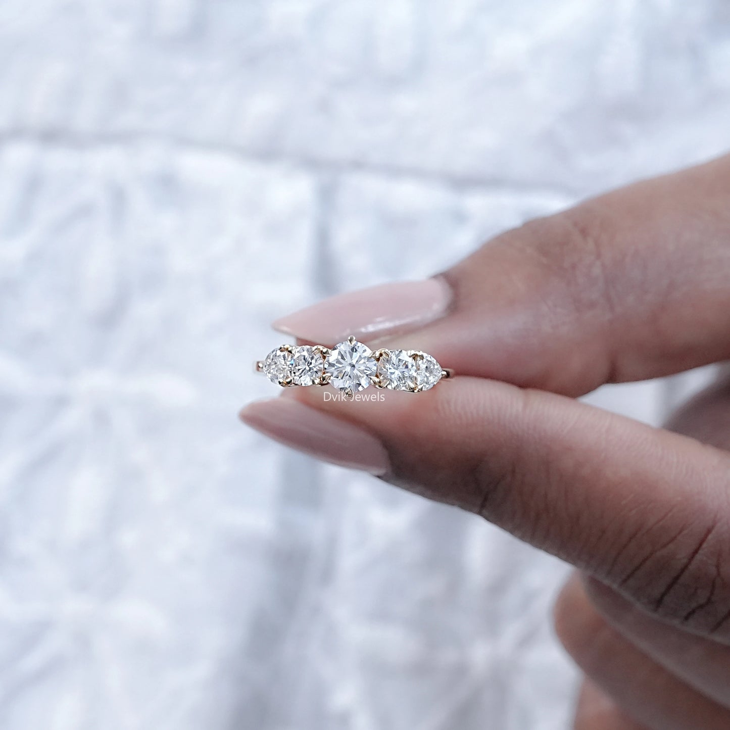 Round Cut Heart Accent Five Stone Ring