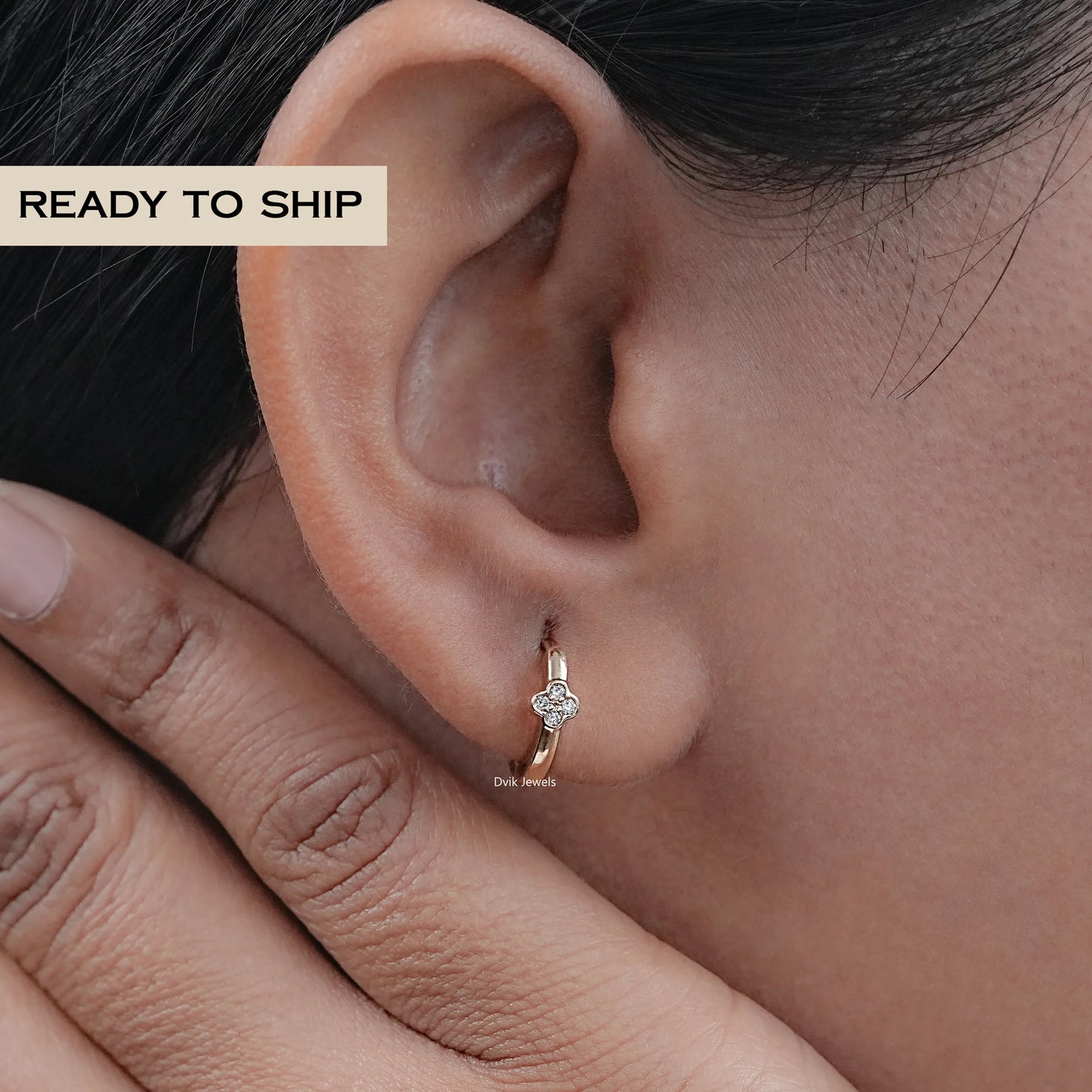 Round Diamond Clover Shape Huggie Hoop