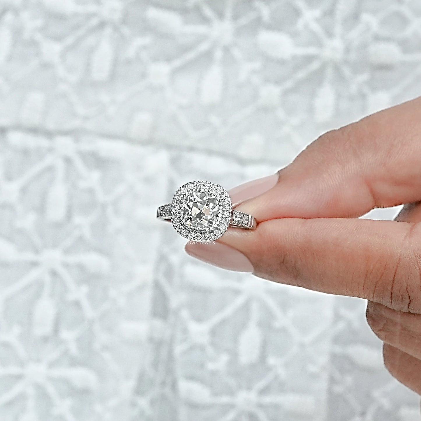 Old Mine Cushion Halo Lab Diamond Art Deco Ring
