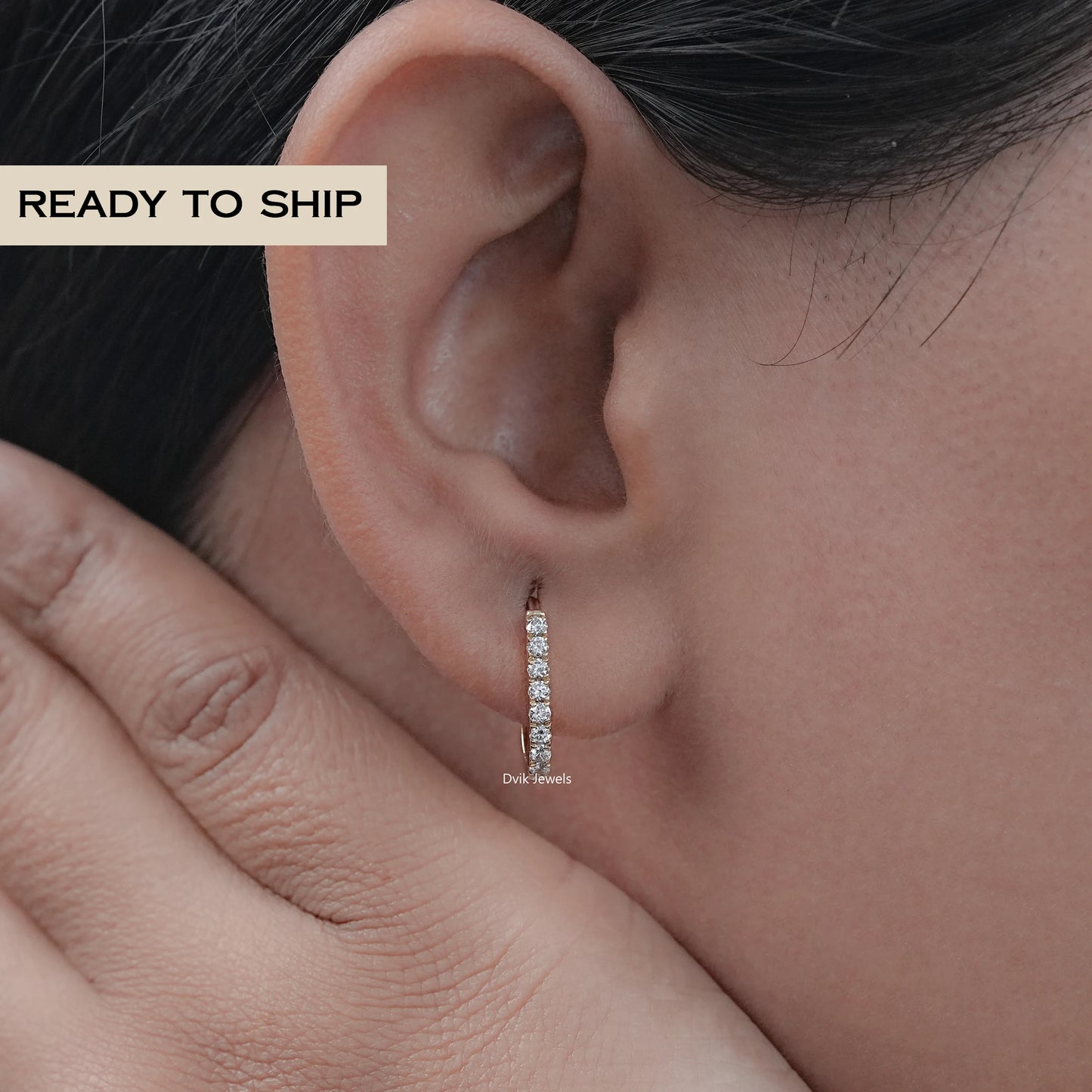 U Shape Round Diamond Hoop Earrings