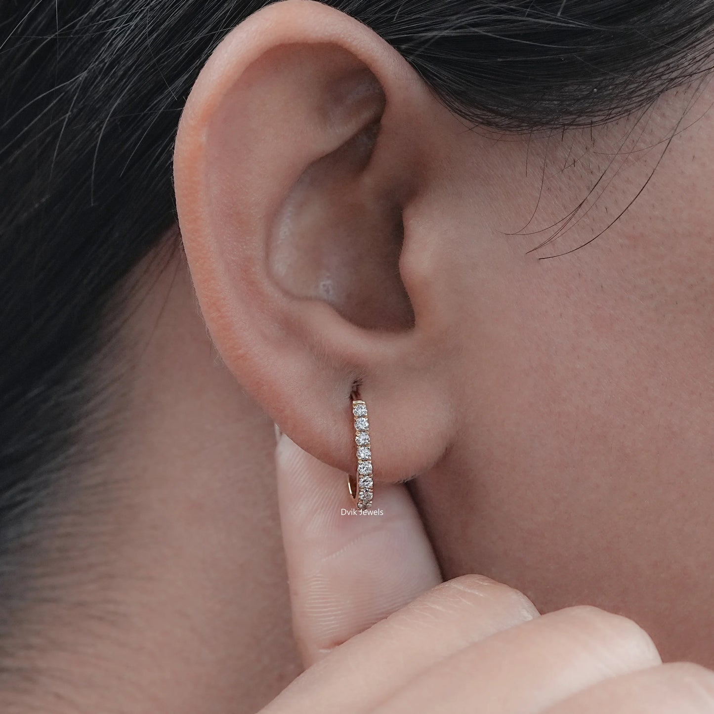 Round Diamond U Shape Hoop Earrings