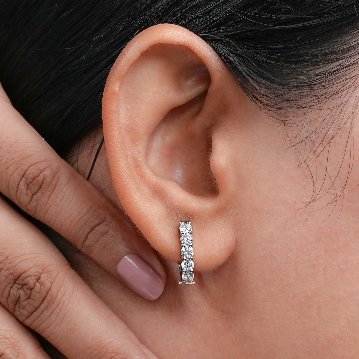 Round Lab Diamond Dainty Hoop Earrings