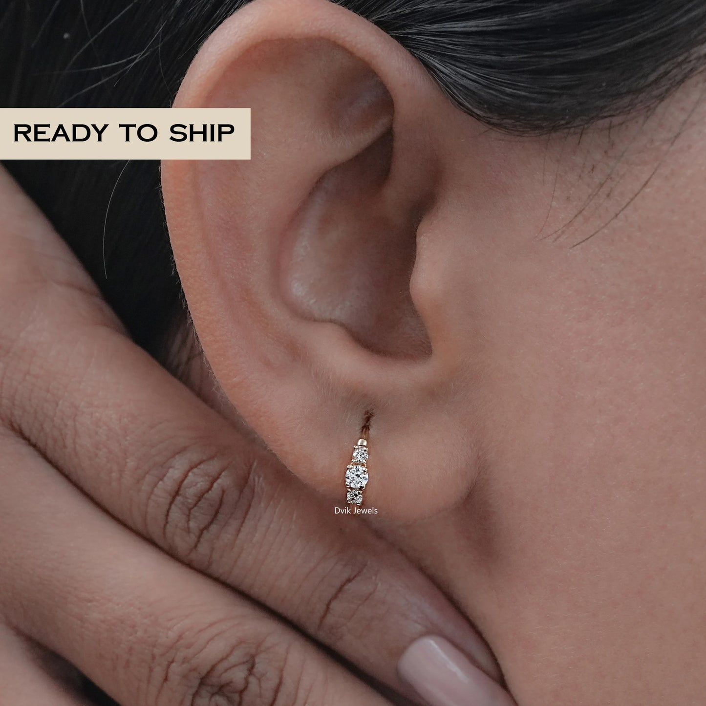 Round Diamond Three Stone Hoop Earrings