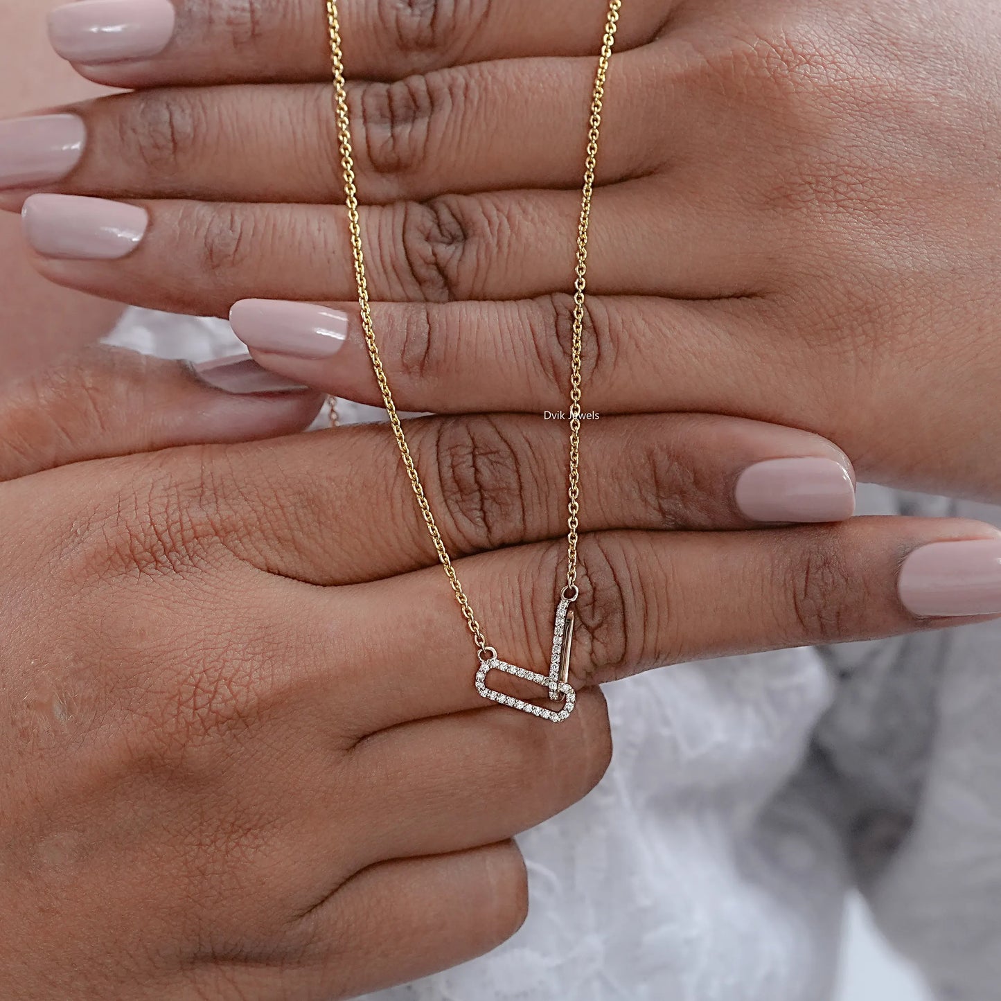 Round Lab Diamond Open Rectangle Double Link Pendant
