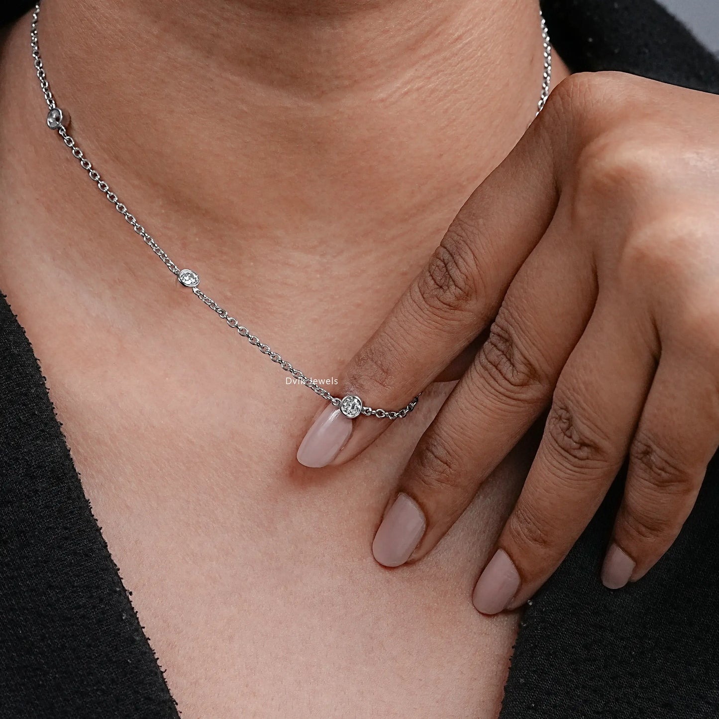 Round Bezel Lab Diamond Station Necklace