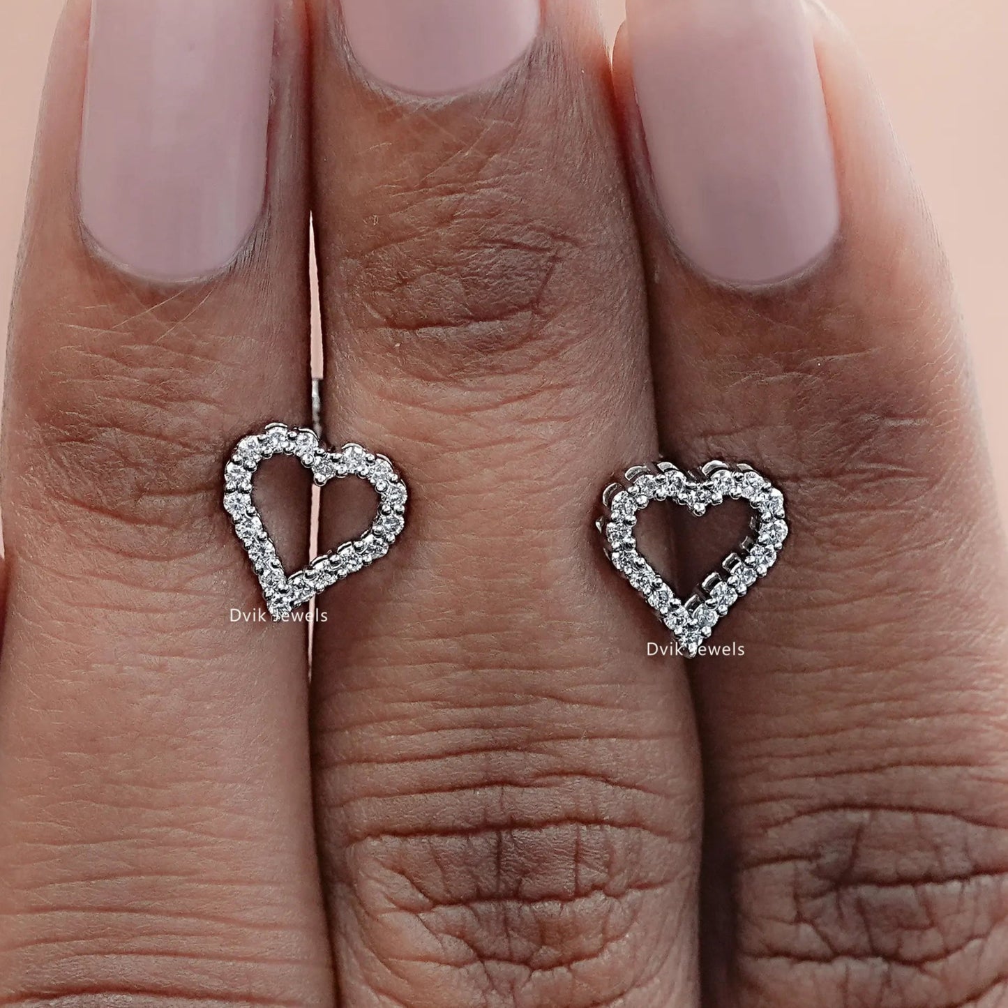 Round Diamond Open Heart Stud Earrings