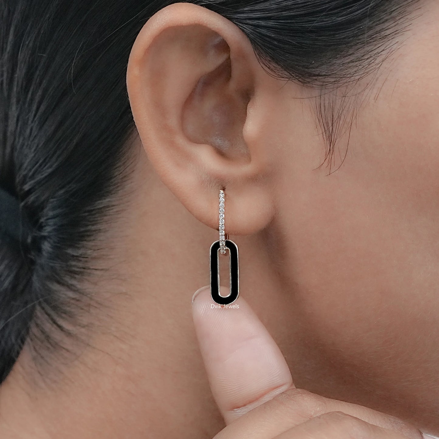 Round Diamond Paper Clip Hoop Earrings