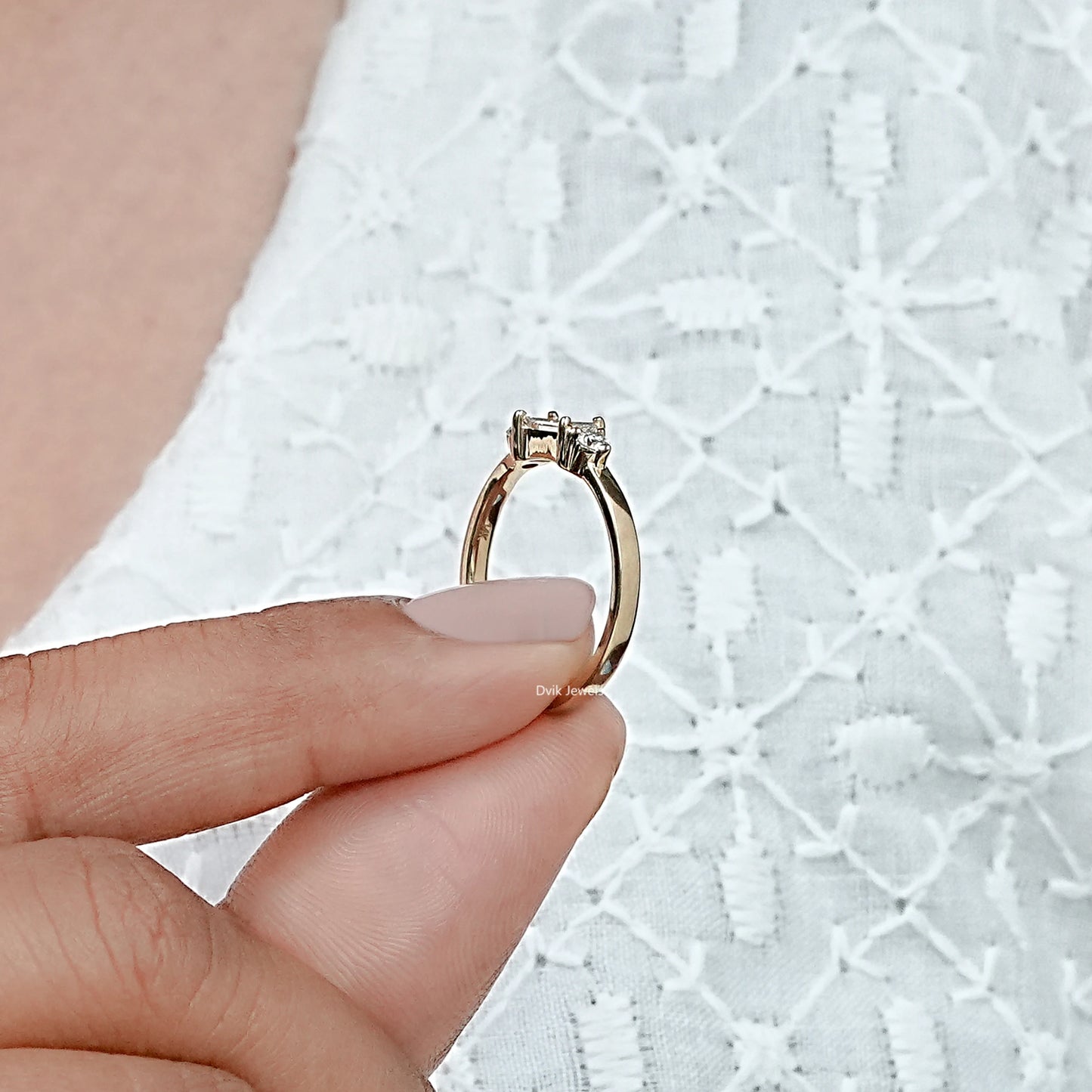 Baguette And Round Dainty Diamond Promise Ring