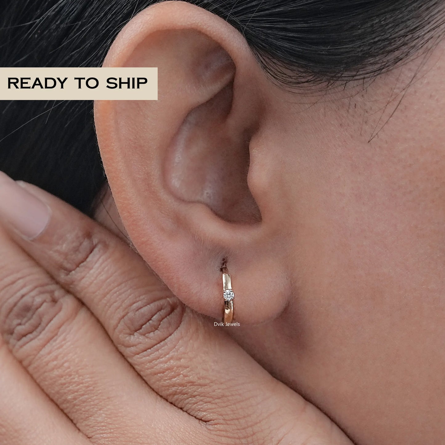 Round Diamond Minimalist Solitaire Hoop Earrings