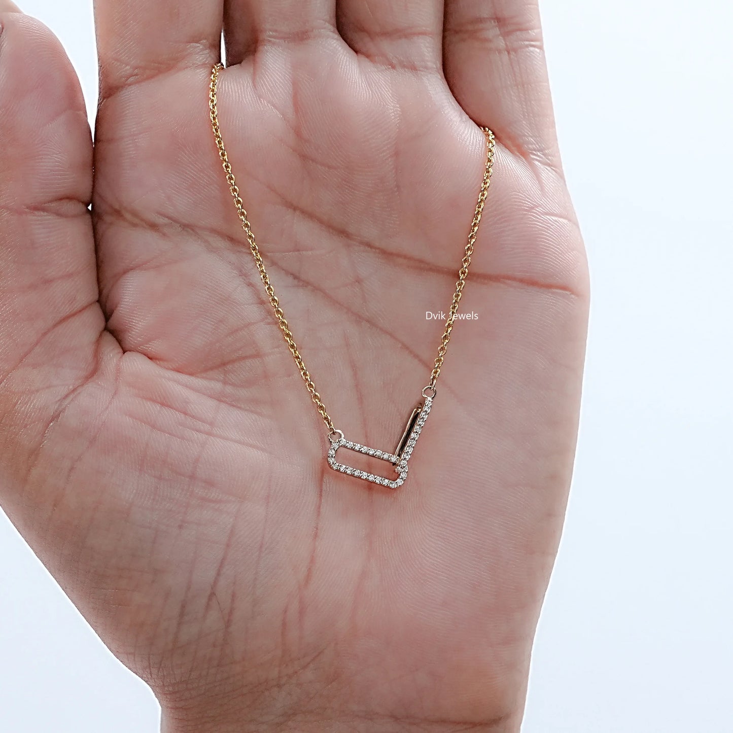 Round Lab Diamond Open Rectangle Double Link Pendant
