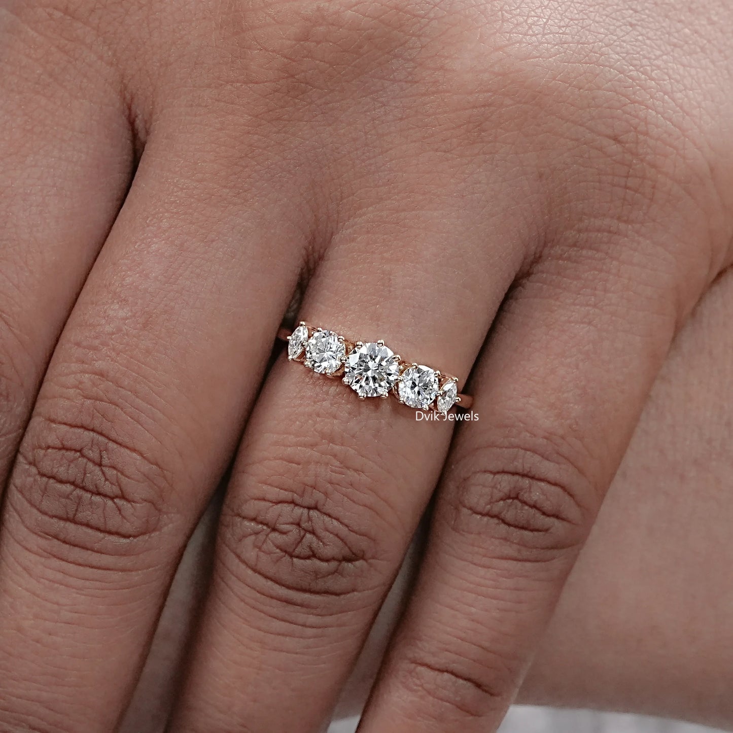 Round And Marquise Lab Diamond Five Stone Ring
