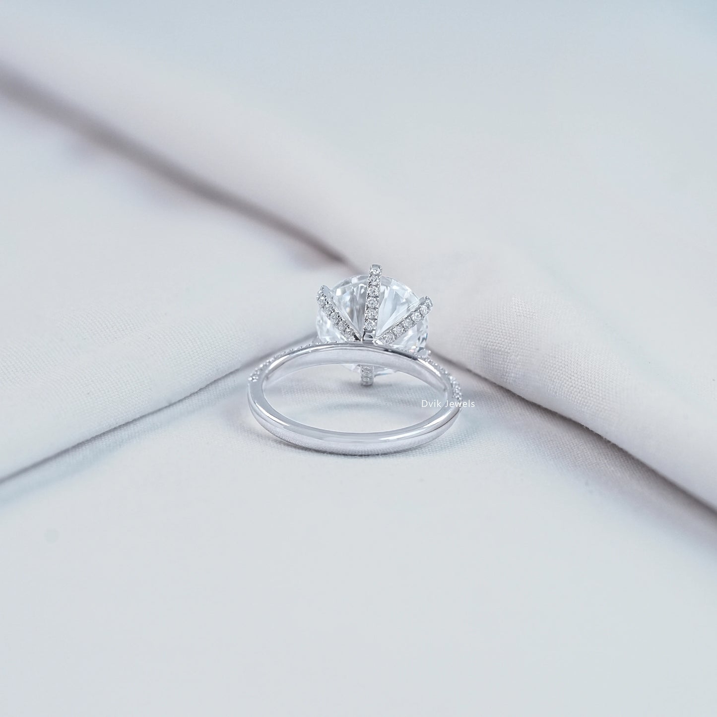 5 CT Round Lab Diamond Accent Set Engagement Ring