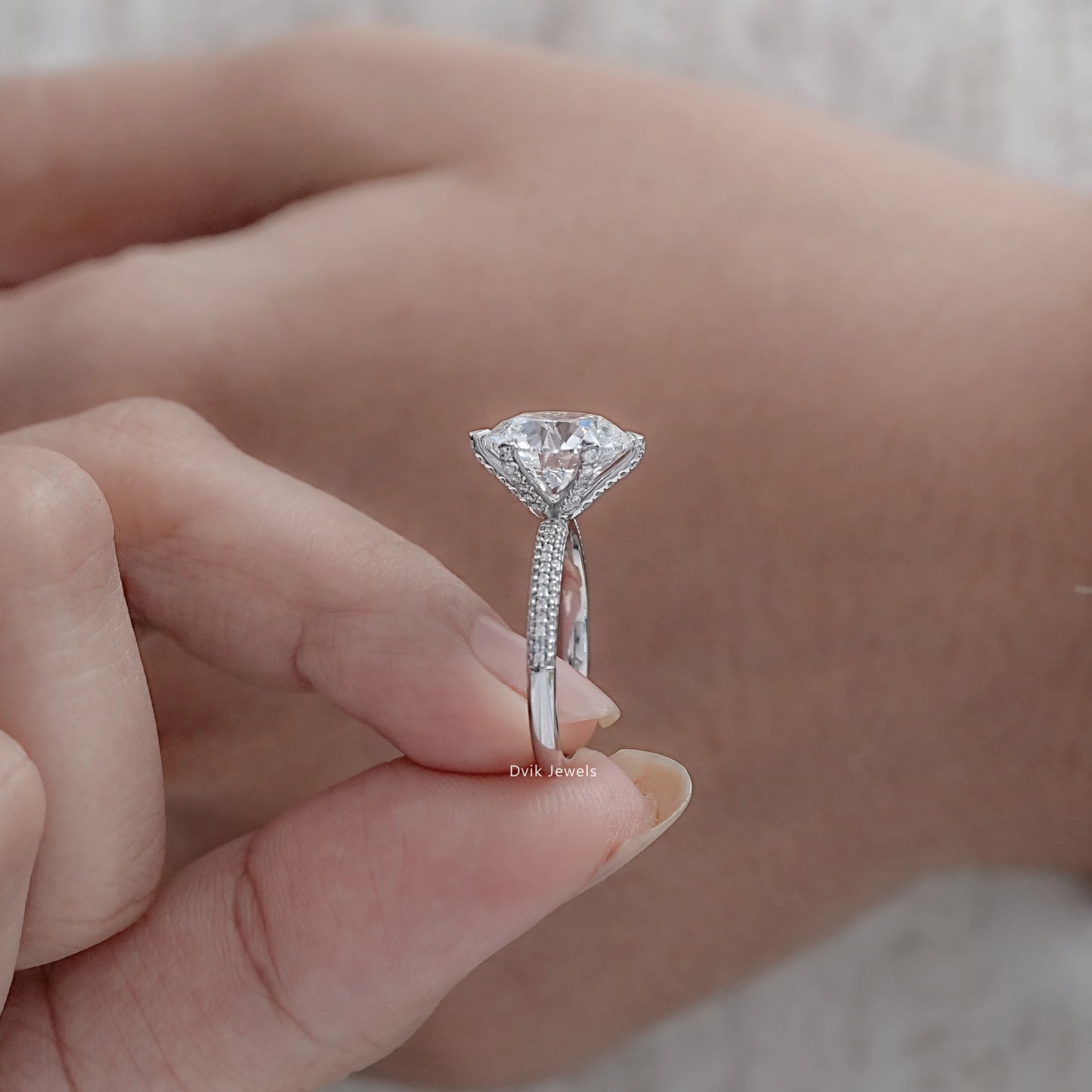 5 CT Round Lab Diamond Accent Set Engagement Ring