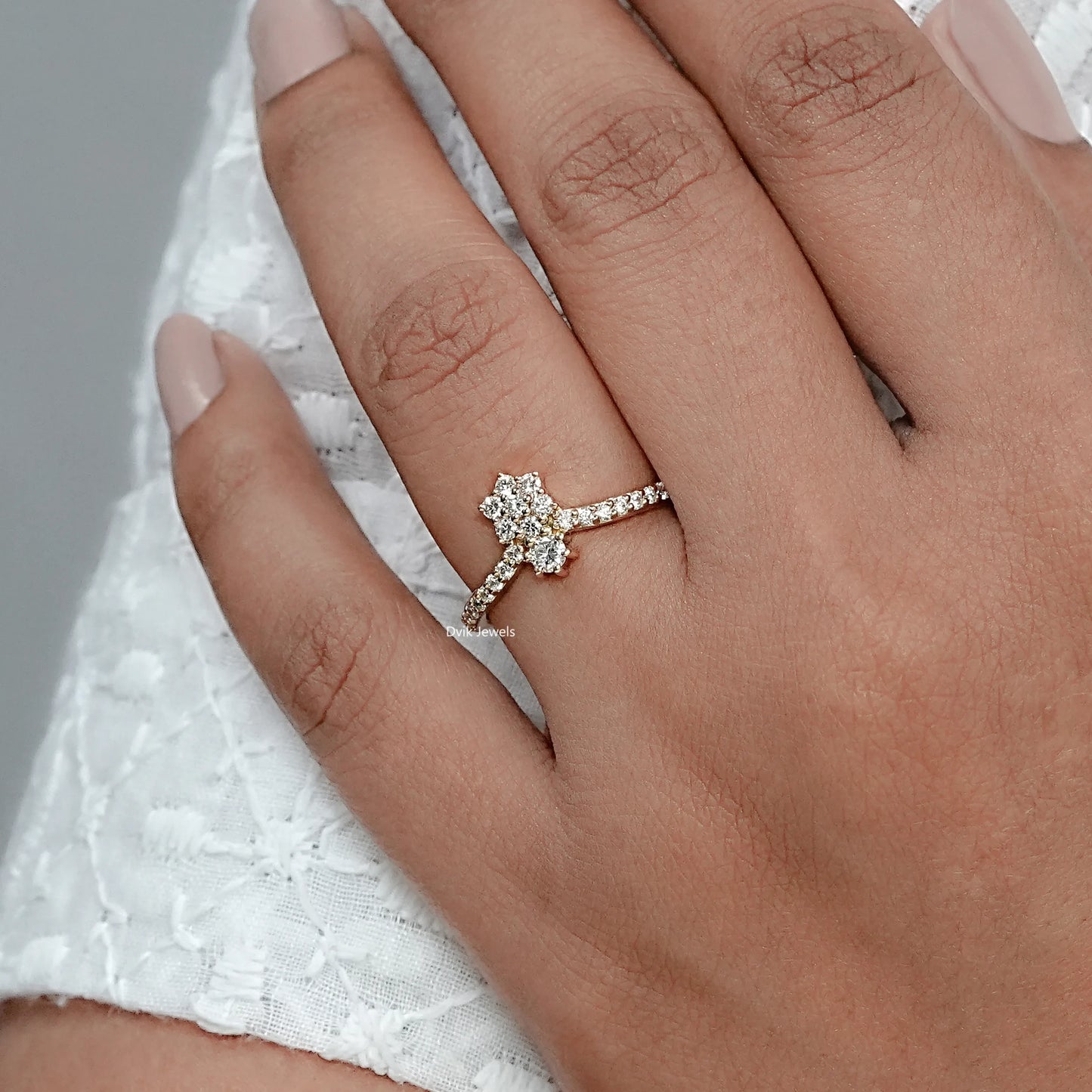 Round Cluster Diamond Chevron Ring