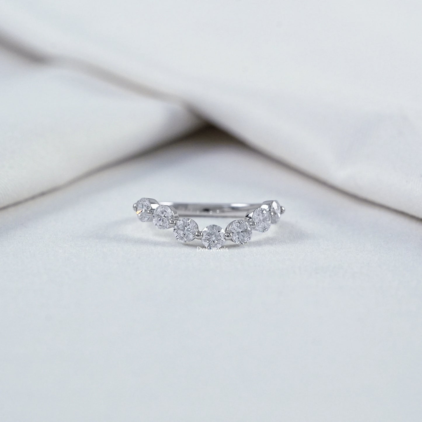 Round Lab Diamond Curved Wedding Band