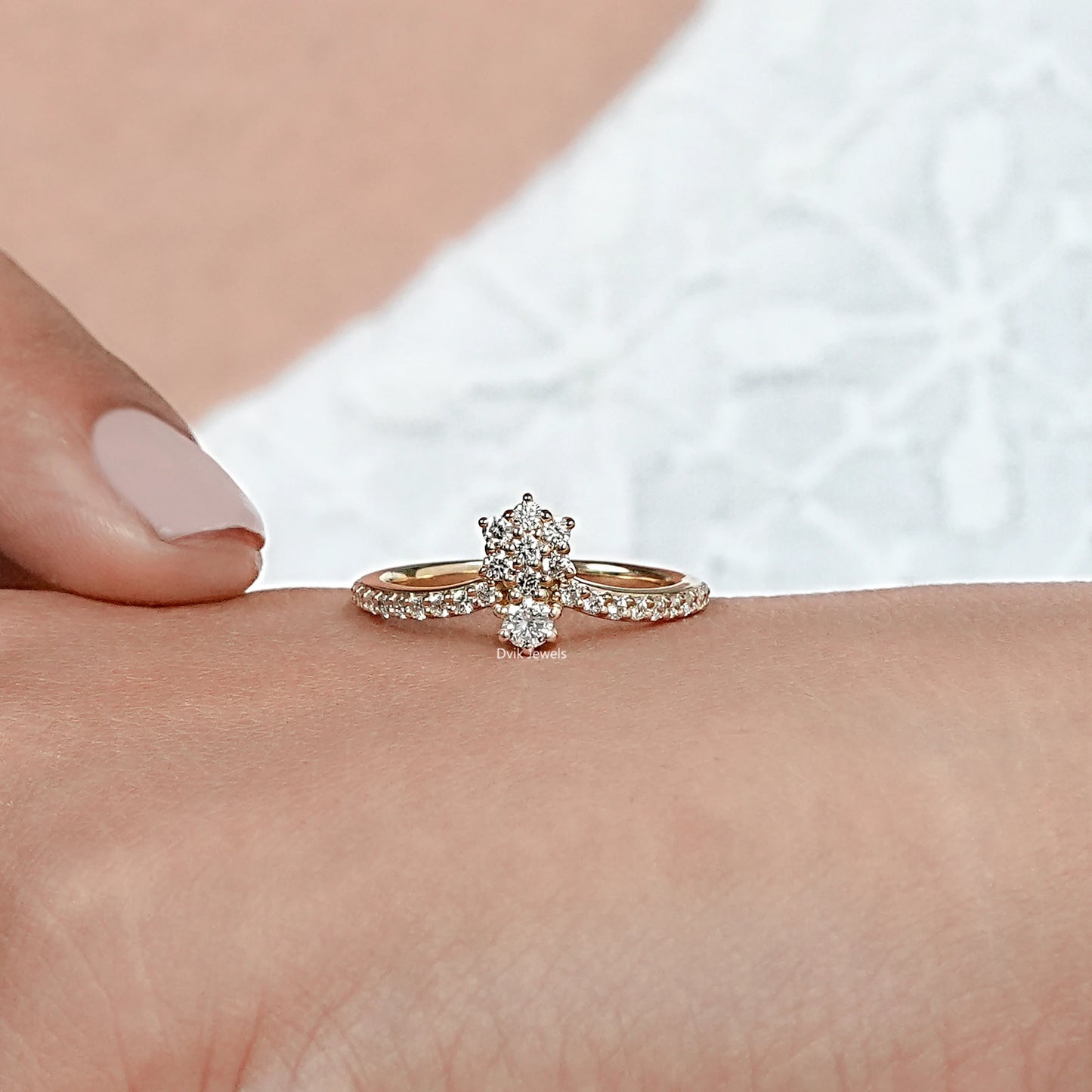 Round Cluster Diamond Chevron Ring