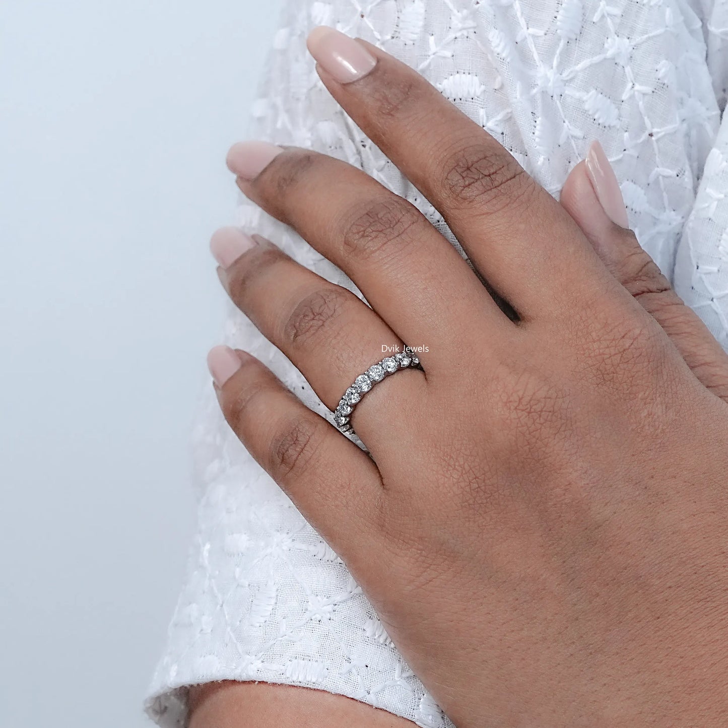 Round Lab Diamond Eternity Wedding Band