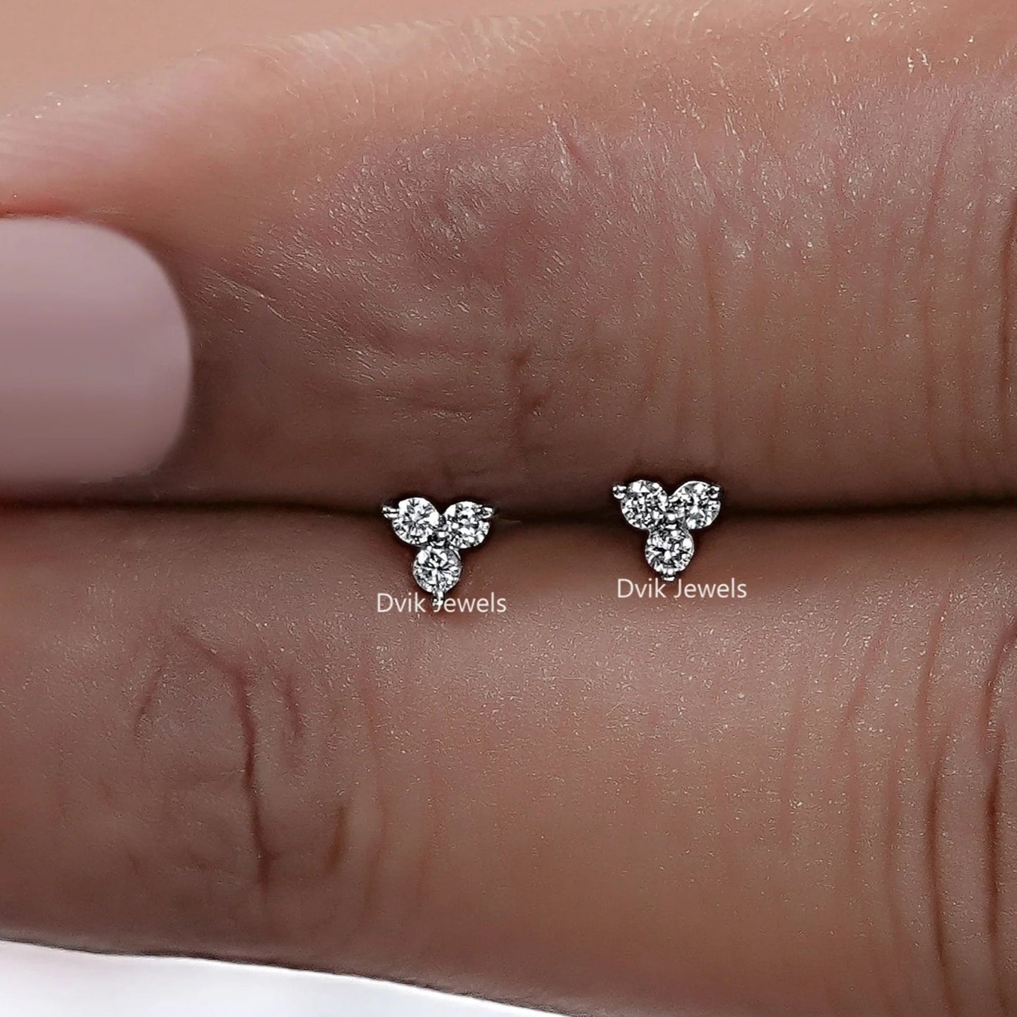 Round Cut Lab Diamond Three Stone Stud Earrings