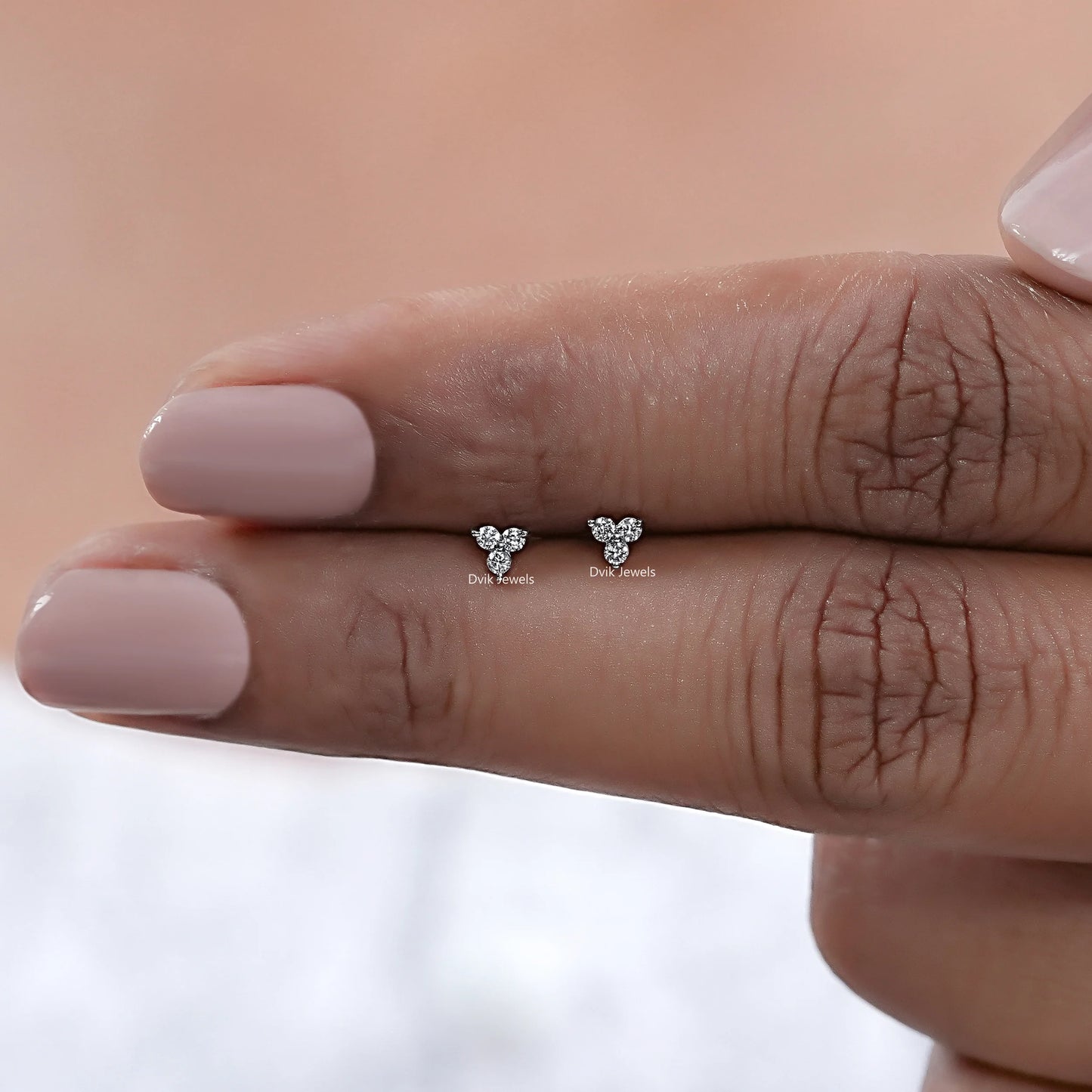 Round Cut Lab Diamond Three Stone Stud Earrings