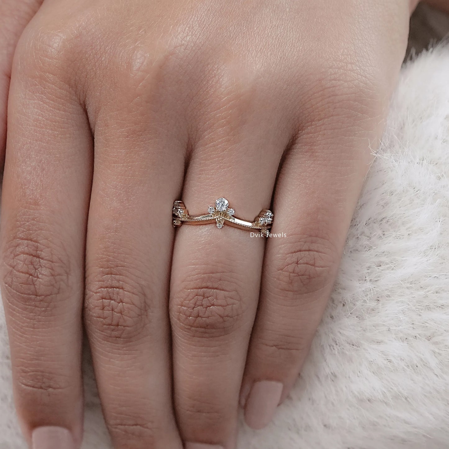 Round Cut Lab Diamond Curved Dainty Ring